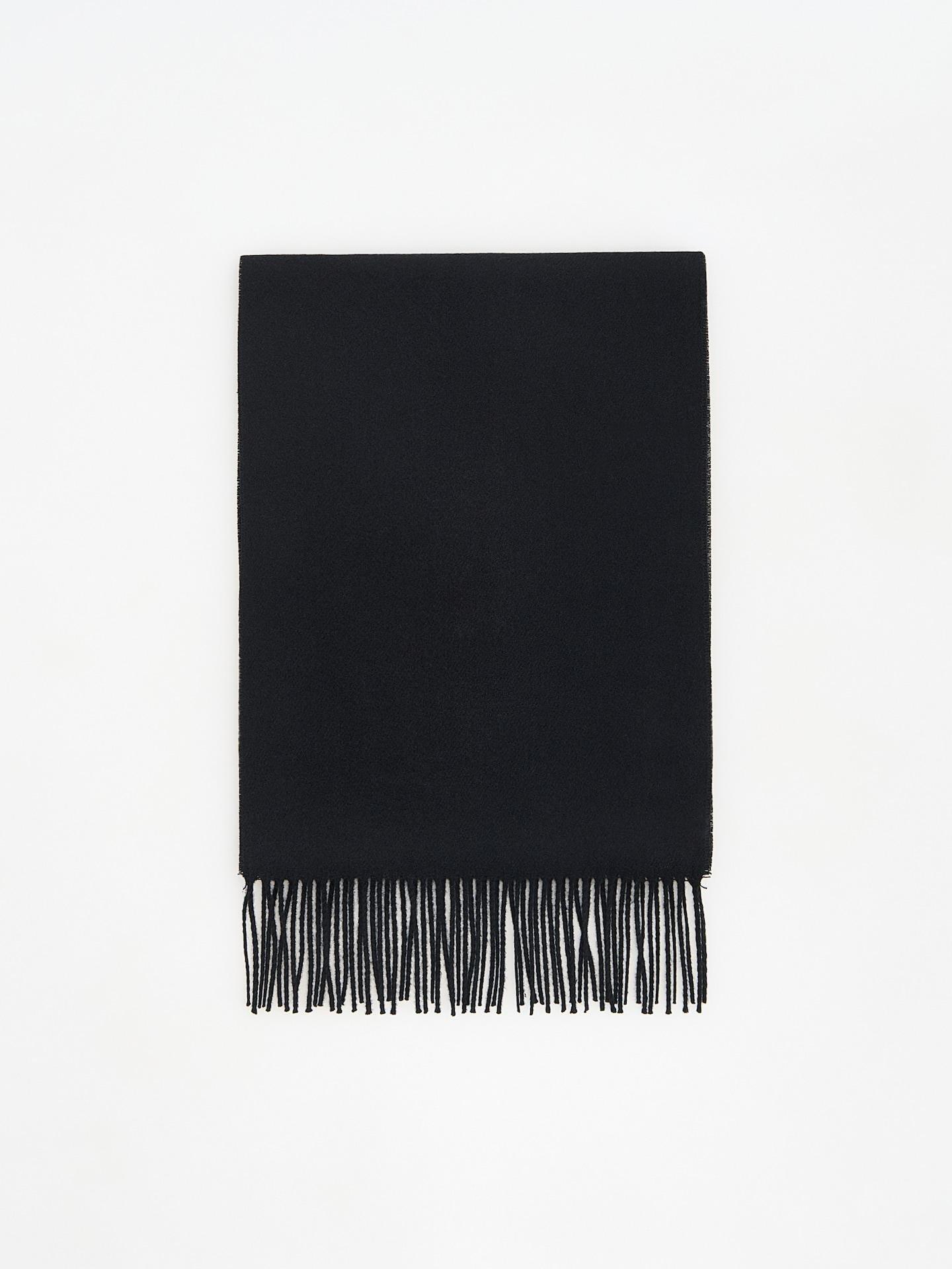 Black Plain Scarf With Fringes, Black, medium