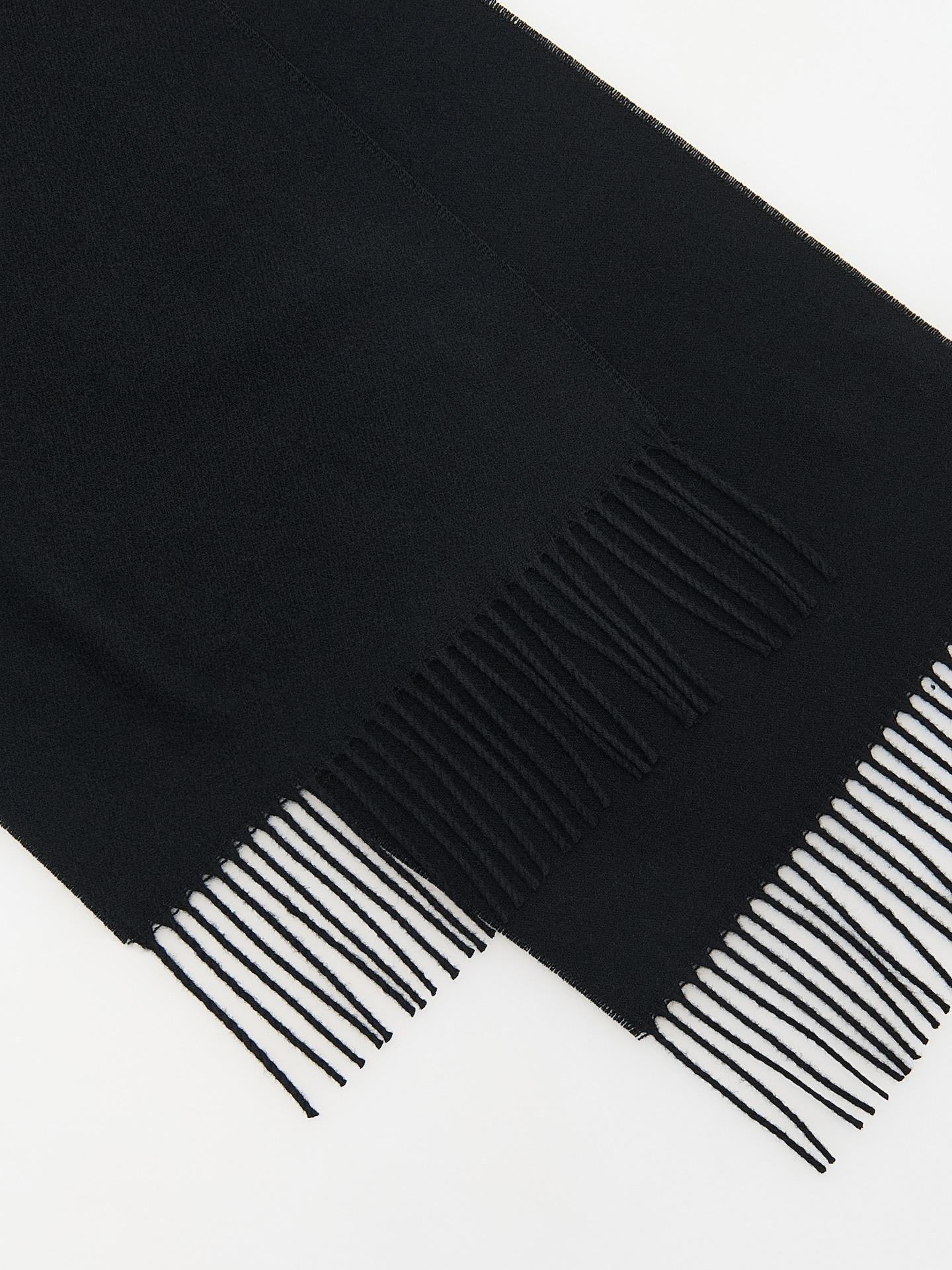Black Plain Scarf With Fringes, Black, medium