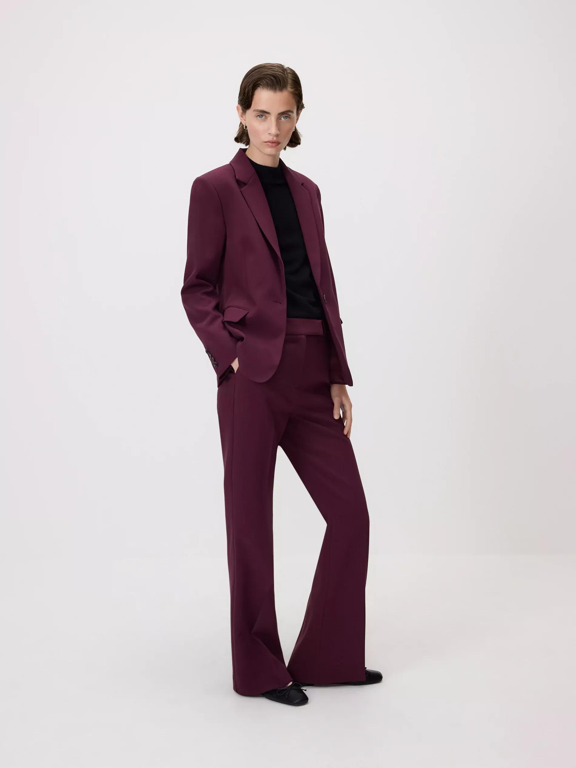 Burgundy Flare Trousers With Pressed Crease, Purple, large image number 0