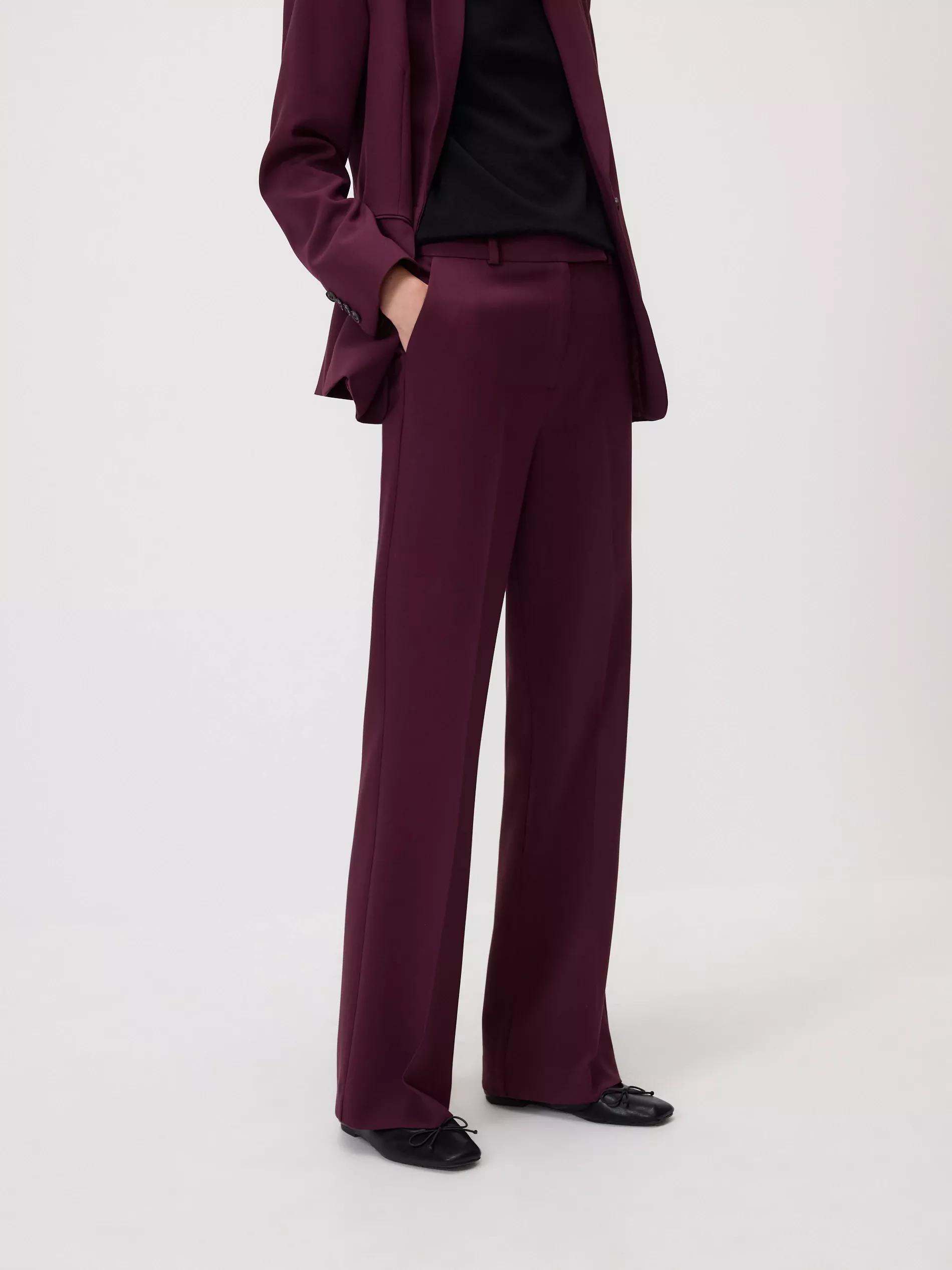 Burgundy Flare Trousers With Pressed Crease, Purple, large image number 1