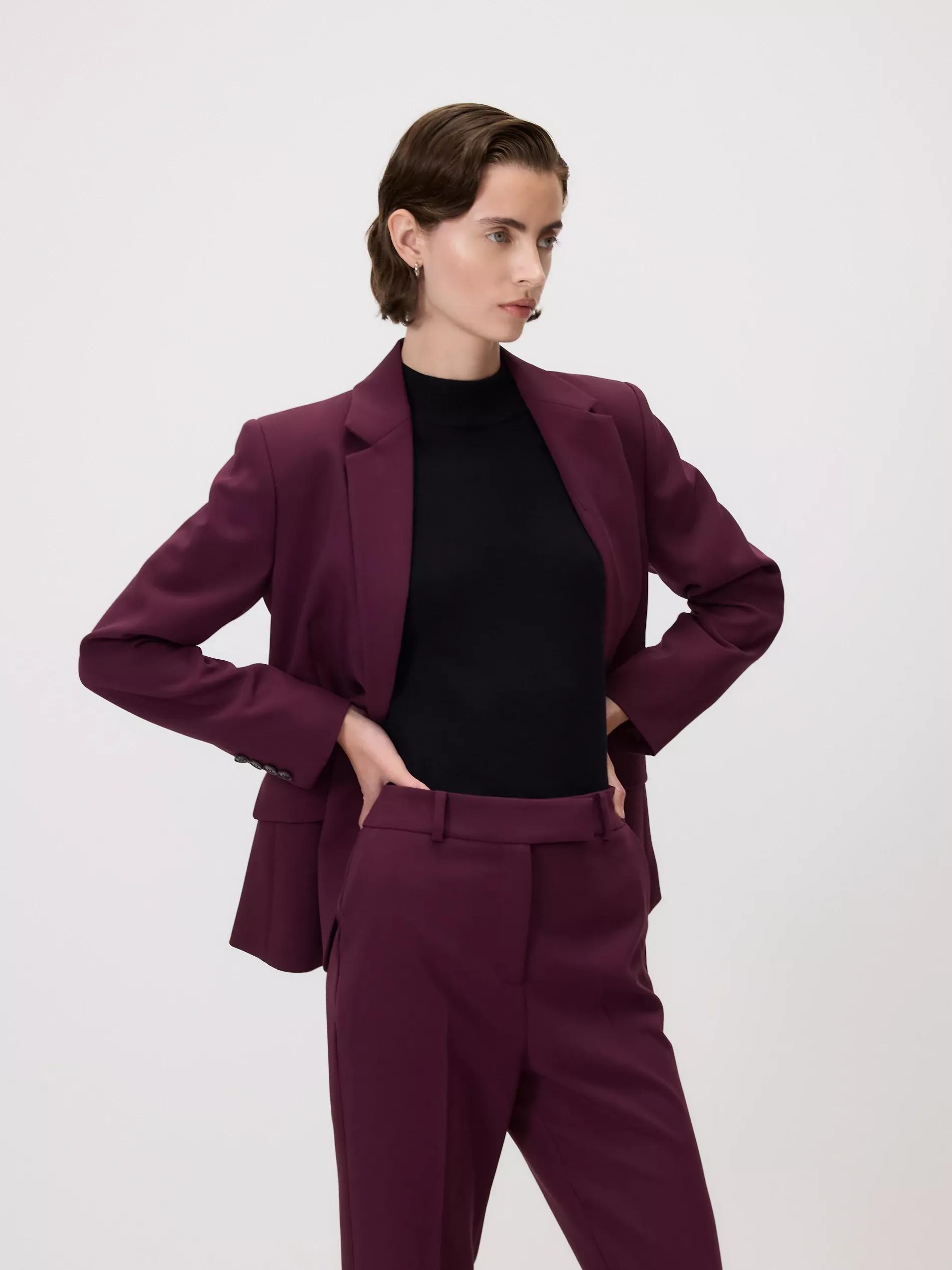 Burgundy Flare Trousers With Pressed Crease, Purple, large image number 2