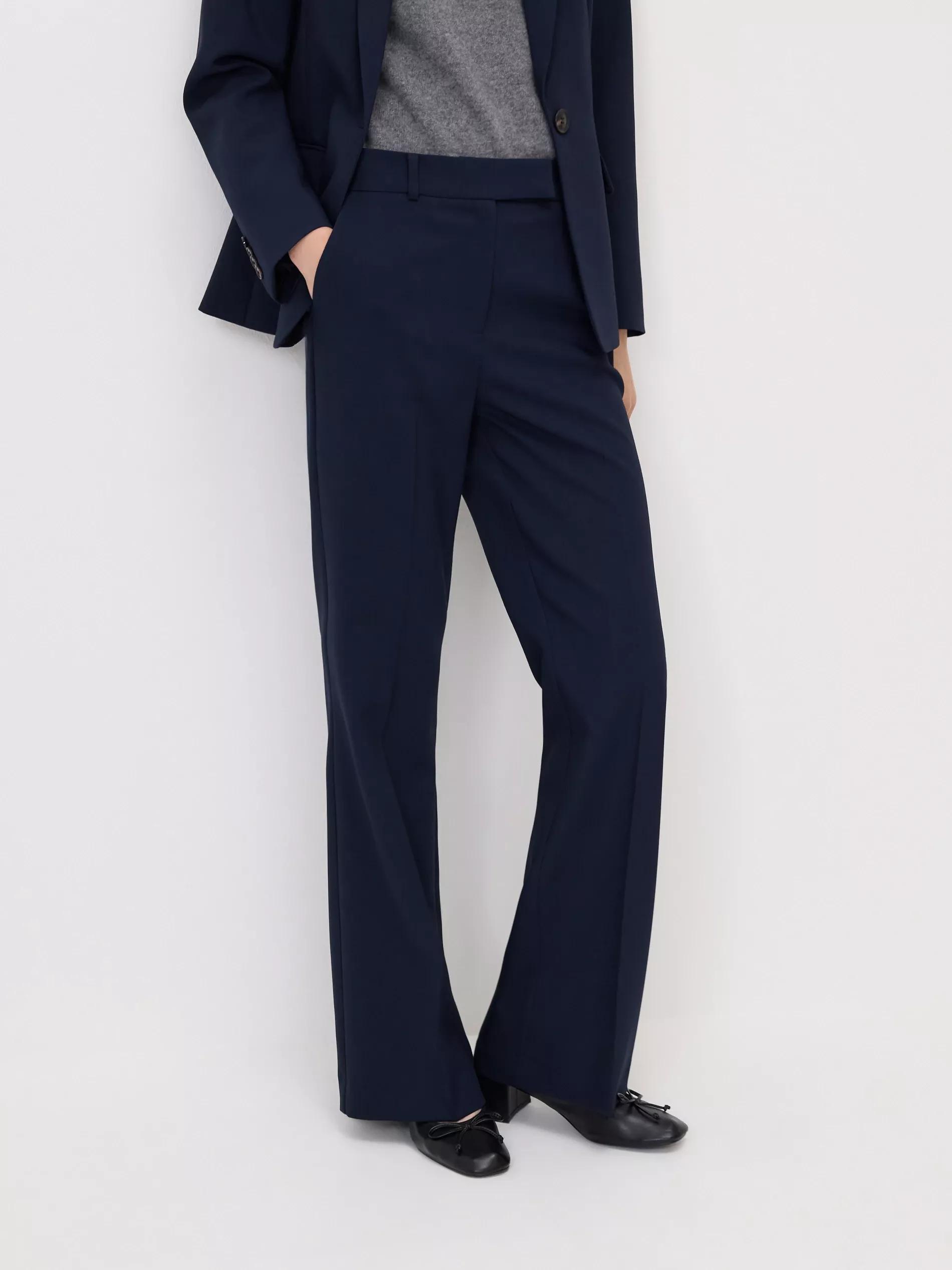 Navy Flare Trousers With Pressed Crease, Navy, large image number 0