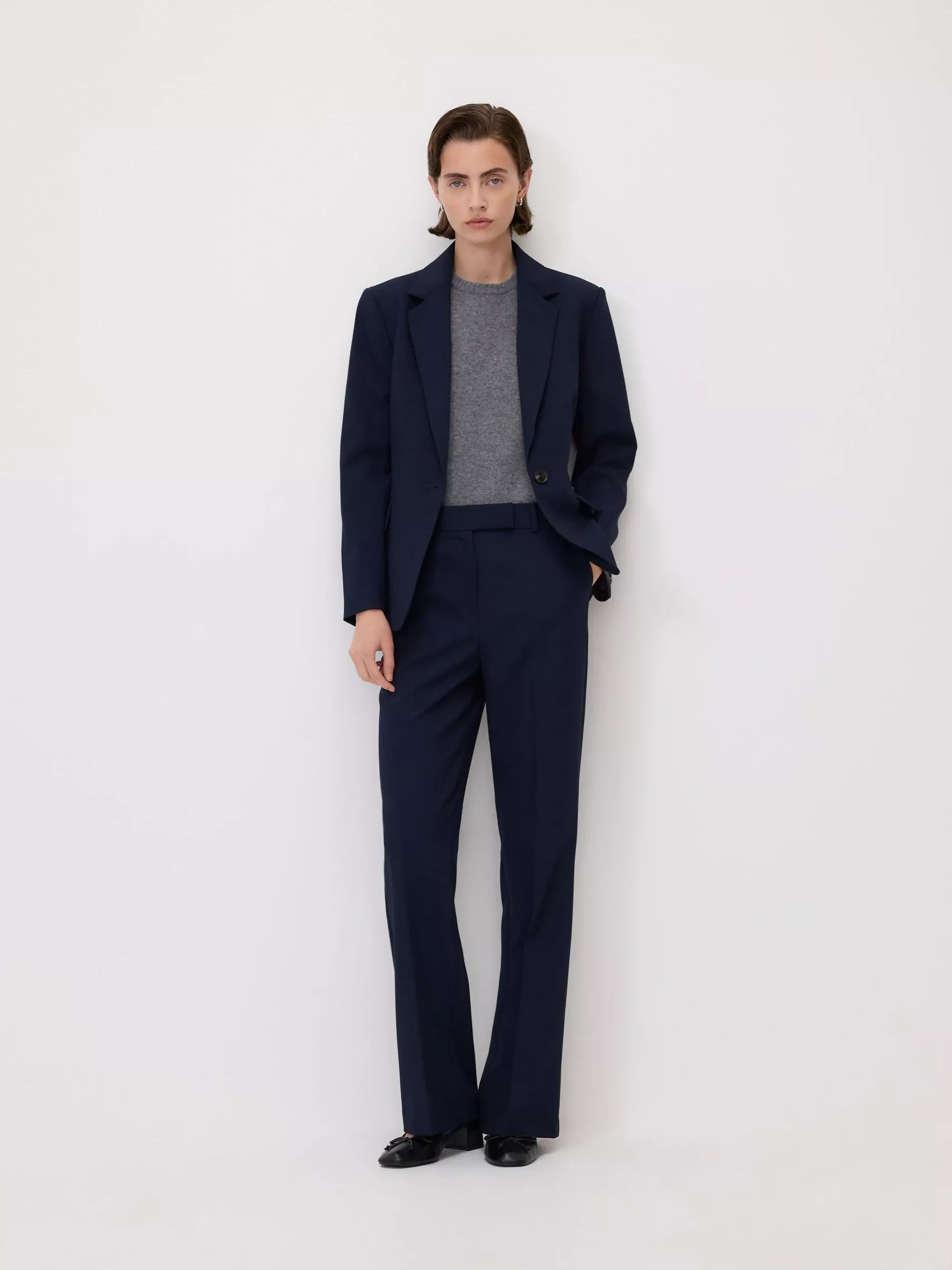 Navy Flare Trousers With Pressed Crease, Navy, large image number 1