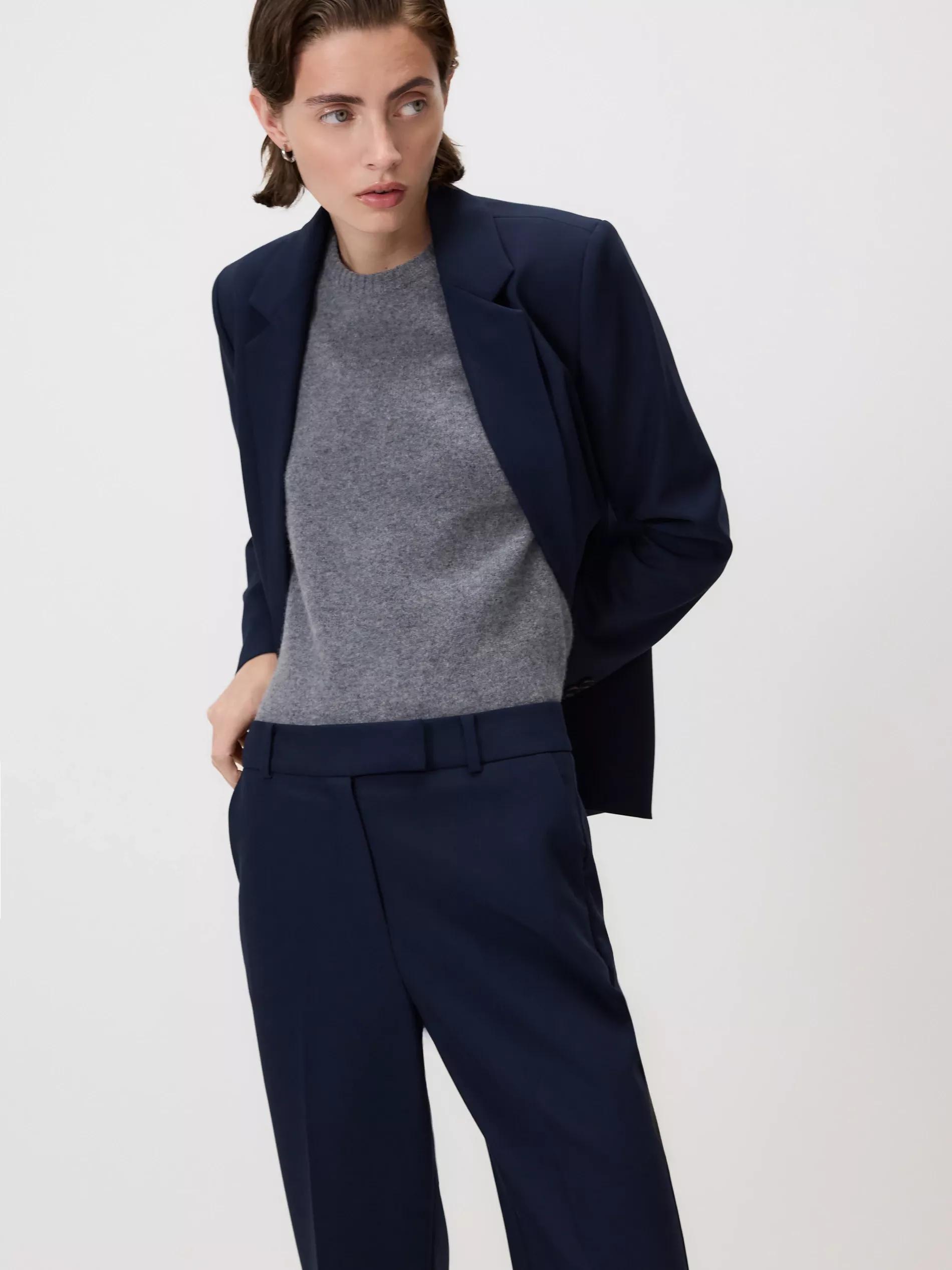Navy Flare Trousers With Pressed Crease, Navy, large image number 2