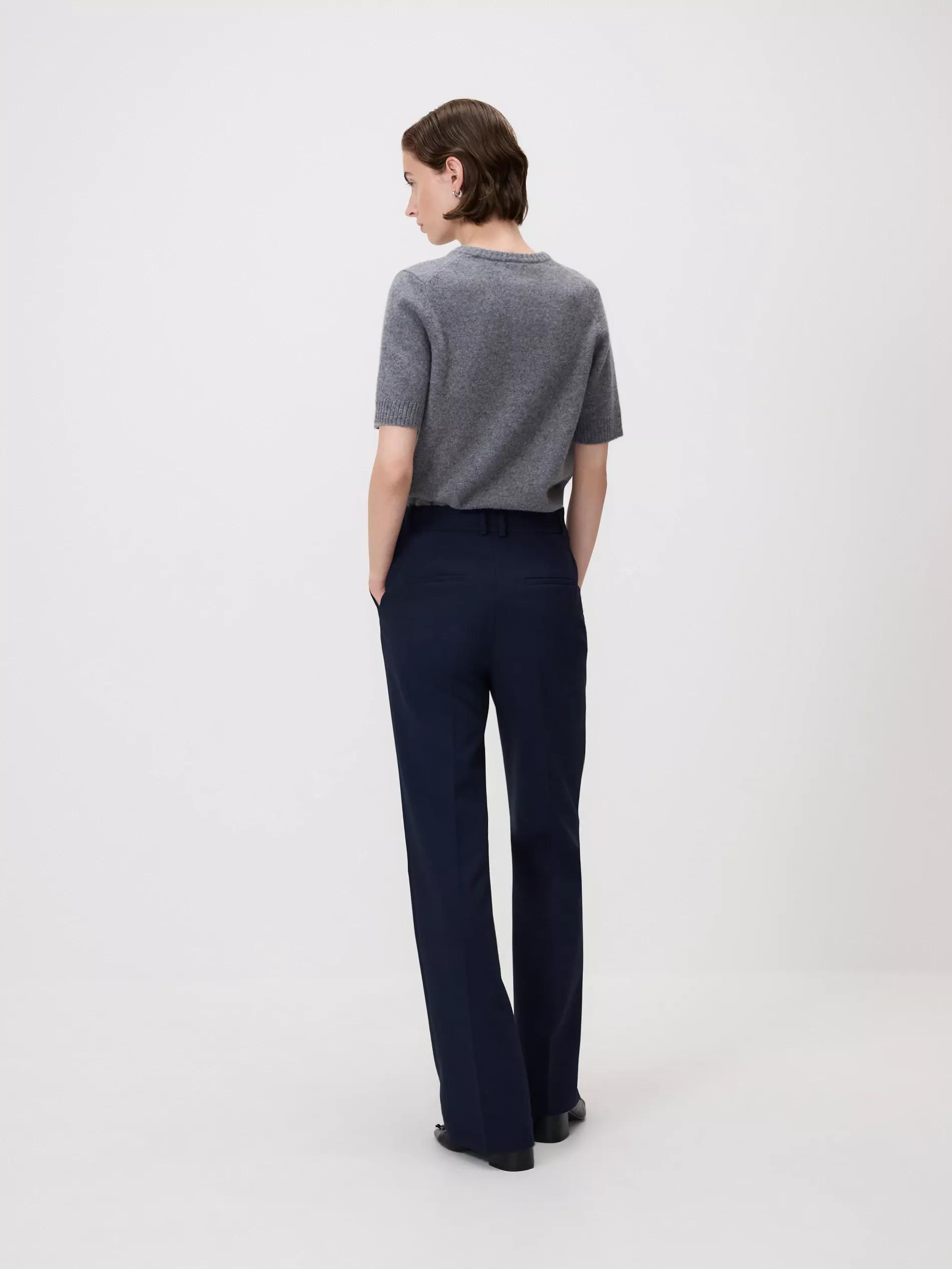Navy Flare Trousers With Pressed Crease, Navy, large image number 3