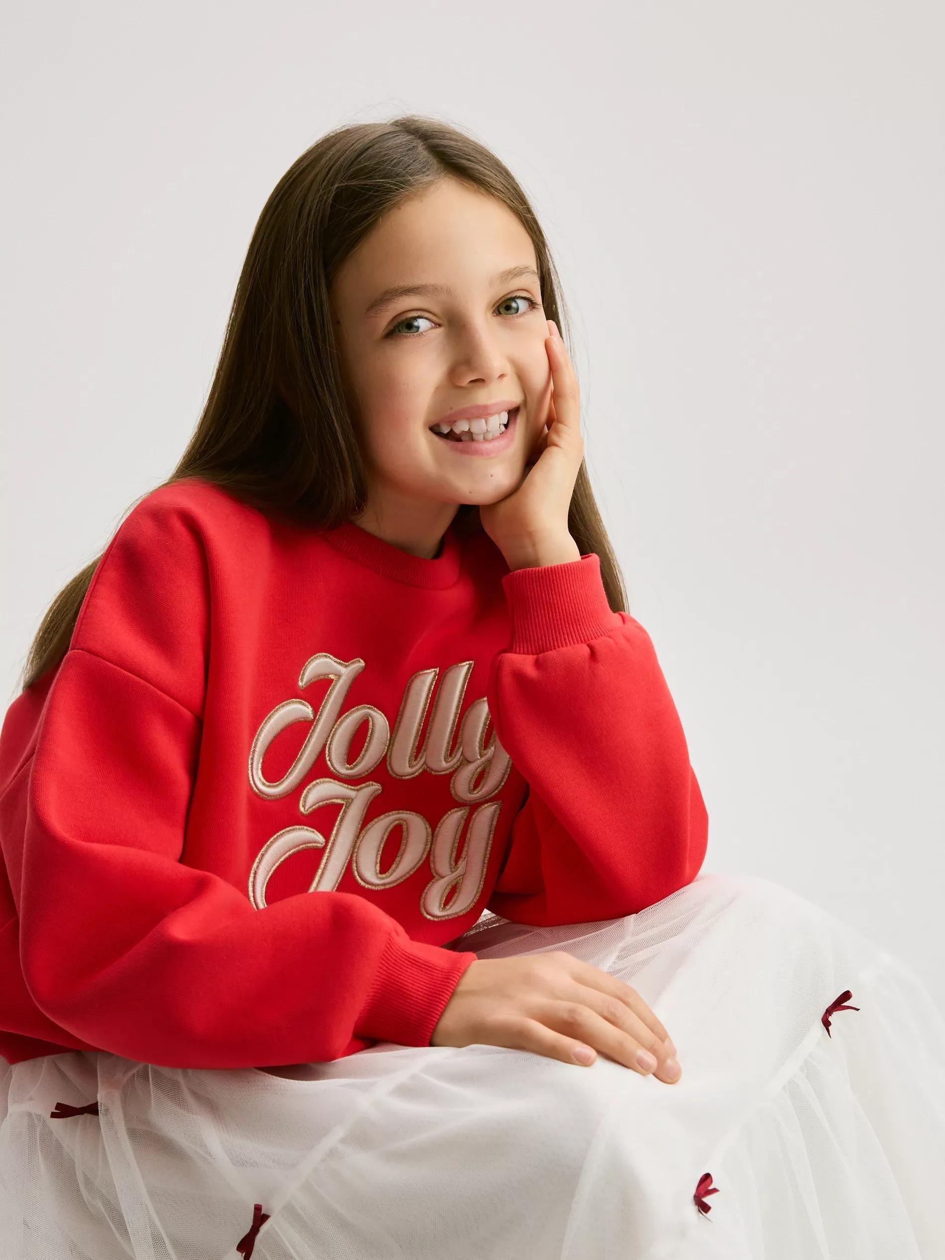 Red Christmas Sweatshirt With Slogan, Red, large image number 0