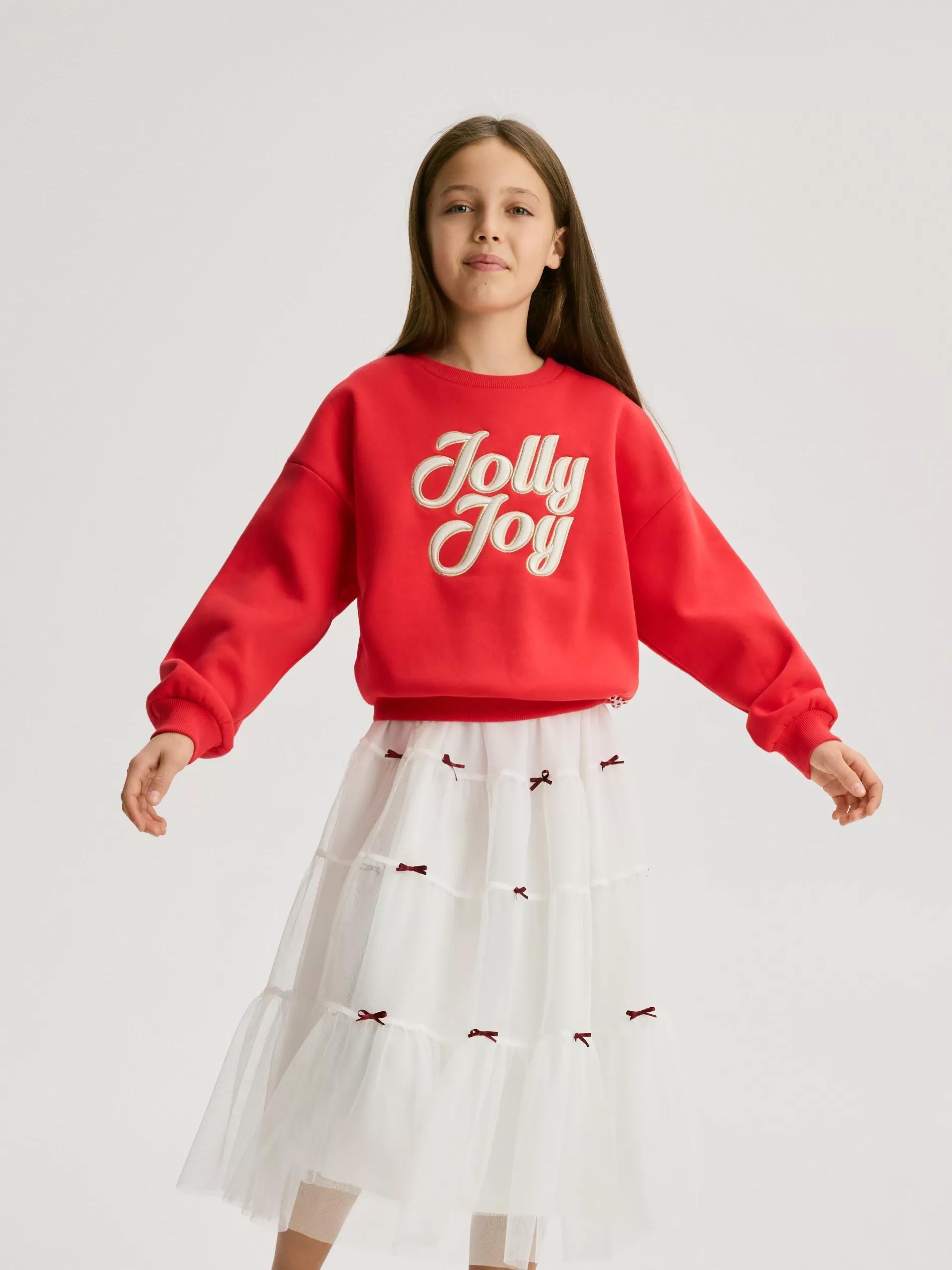 Red Christmas Sweatshirt With Slogan, Red, large image number 1