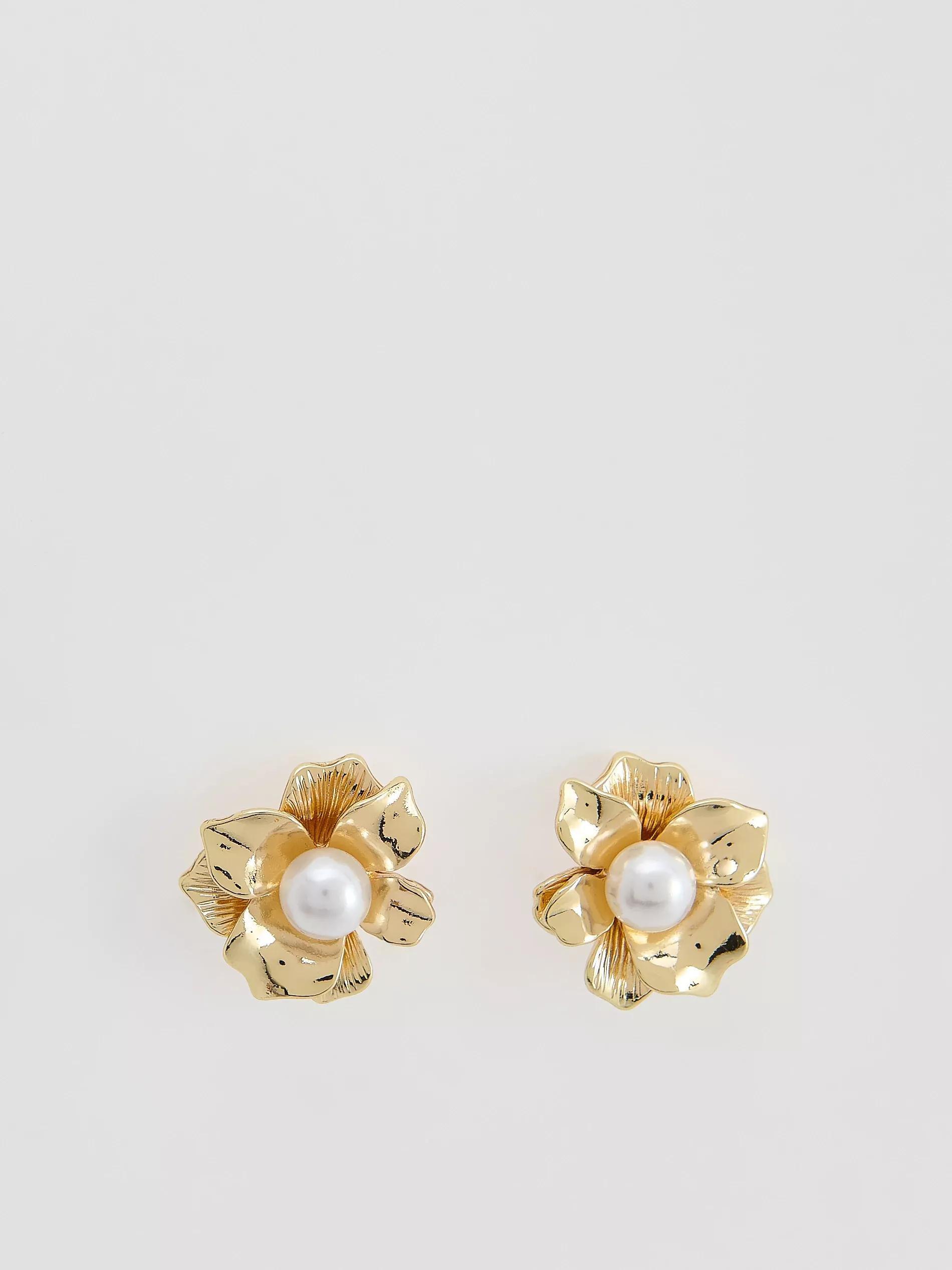 Gold Flower-Shaped Earrings, Golden, large image number 0