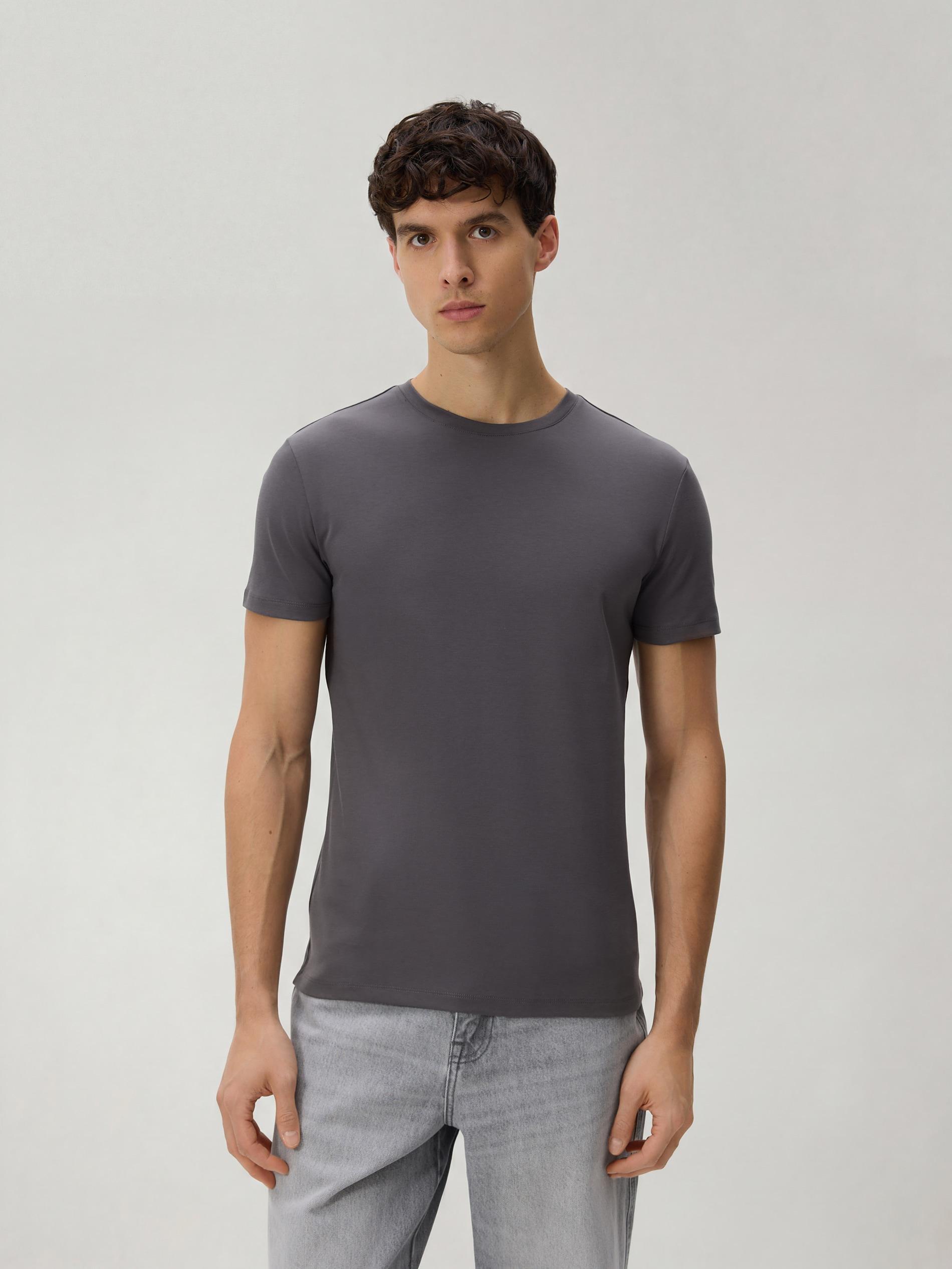 Grey Slim Pima Cotton Tee, Grey, large image number 1