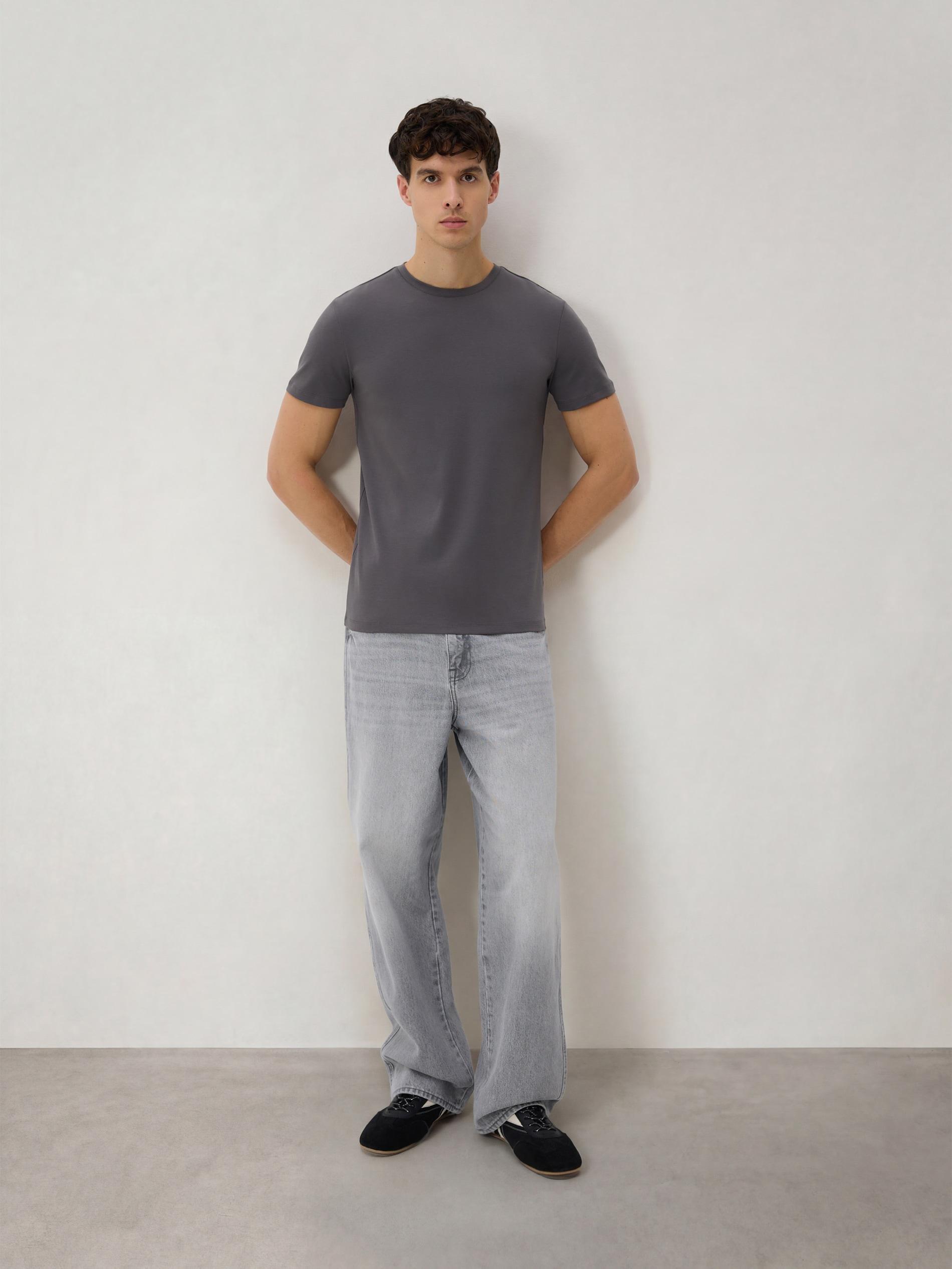 Grey Slim Pima Cotton Tee, Grey, large image number 3