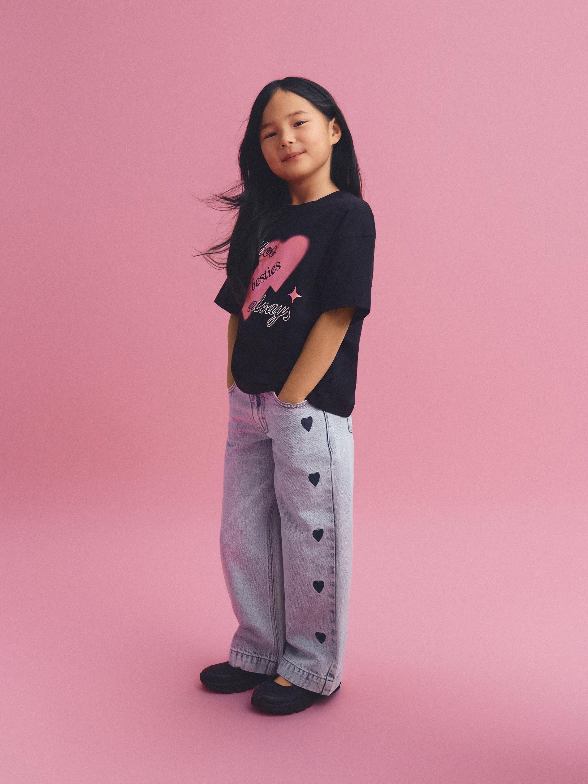 Blue Wide Leg Jeans With Embroidery Detailing, Blue, large image number 1