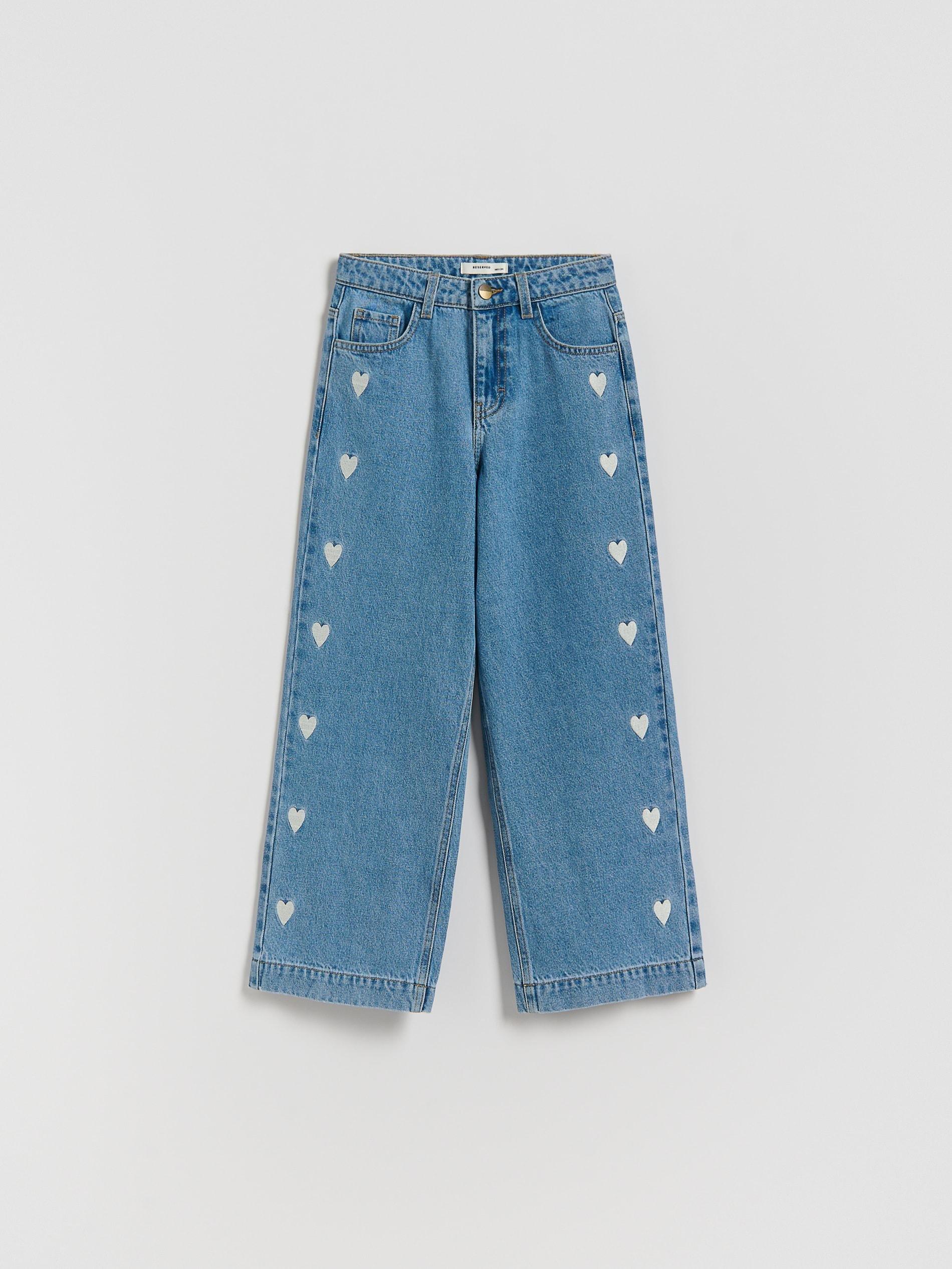 Blue Wide Leg Jeans With Embroidery Detailing, Blue, large image number 0