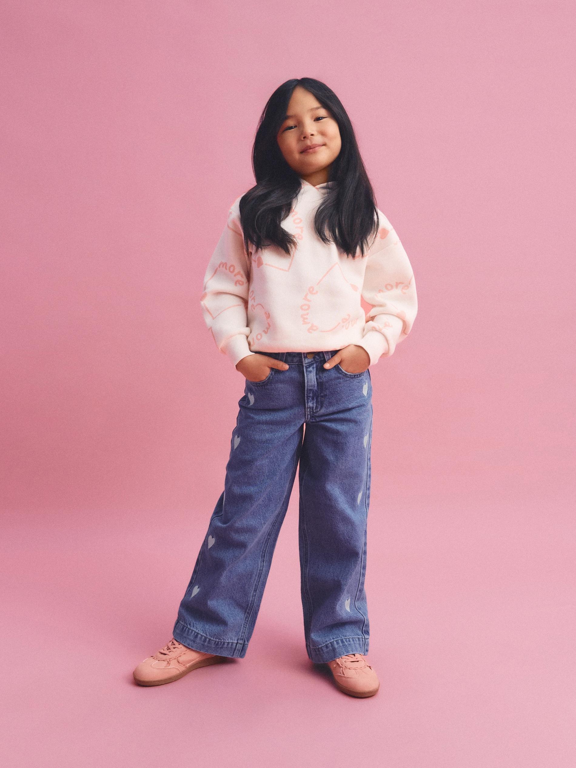 Blue Wide Leg Jeans With Embroidery Detailing, Blue, large image number 1