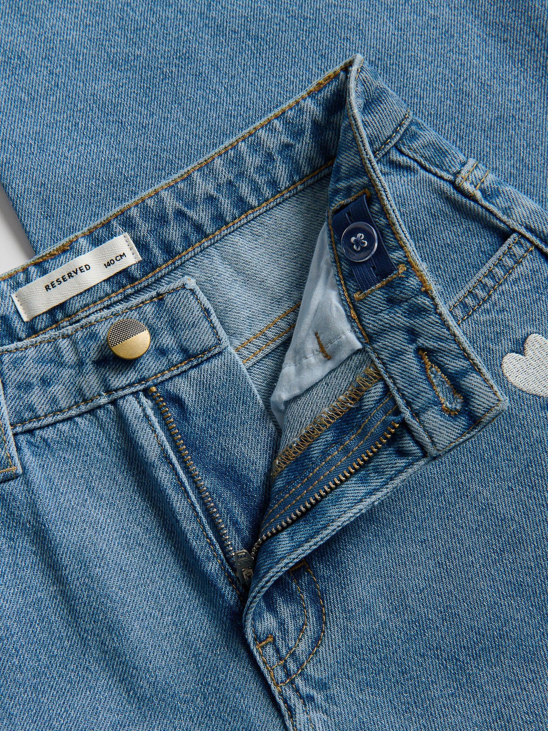 Blue Wide Leg Jeans With Embroidery Detailing, Blue, large image number 3