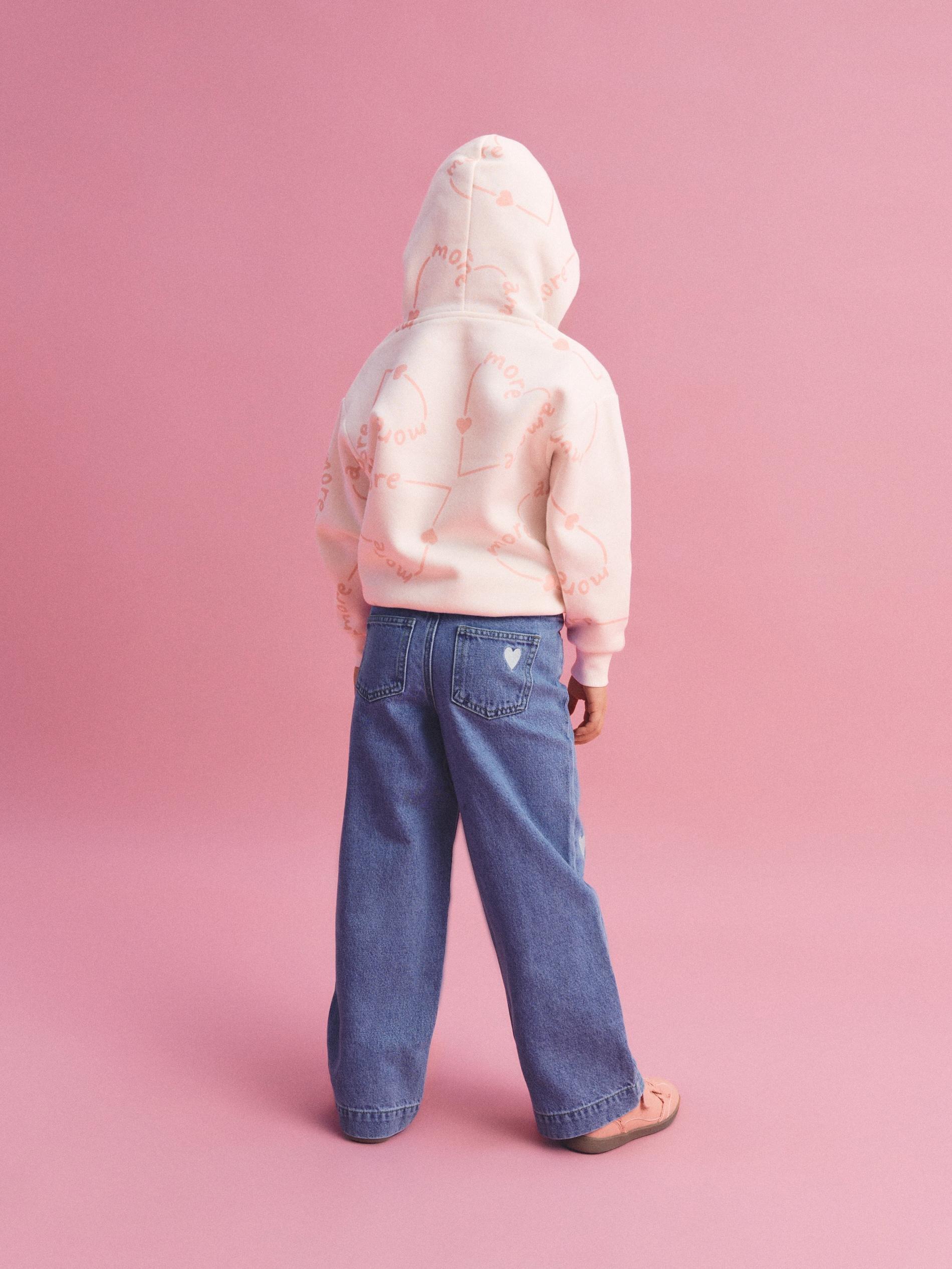 Blue Wide Leg Jeans With Embroidery Detailing, Blue, large image number 5