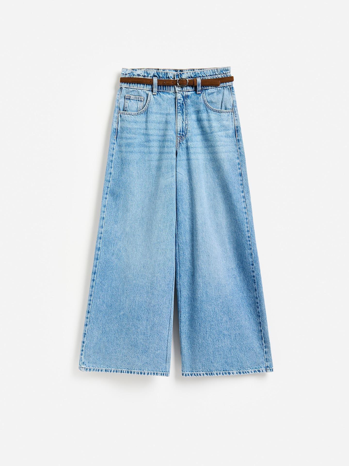 Blue Jeans Wide Leg Jeans With Belt, Blue, large image number 0