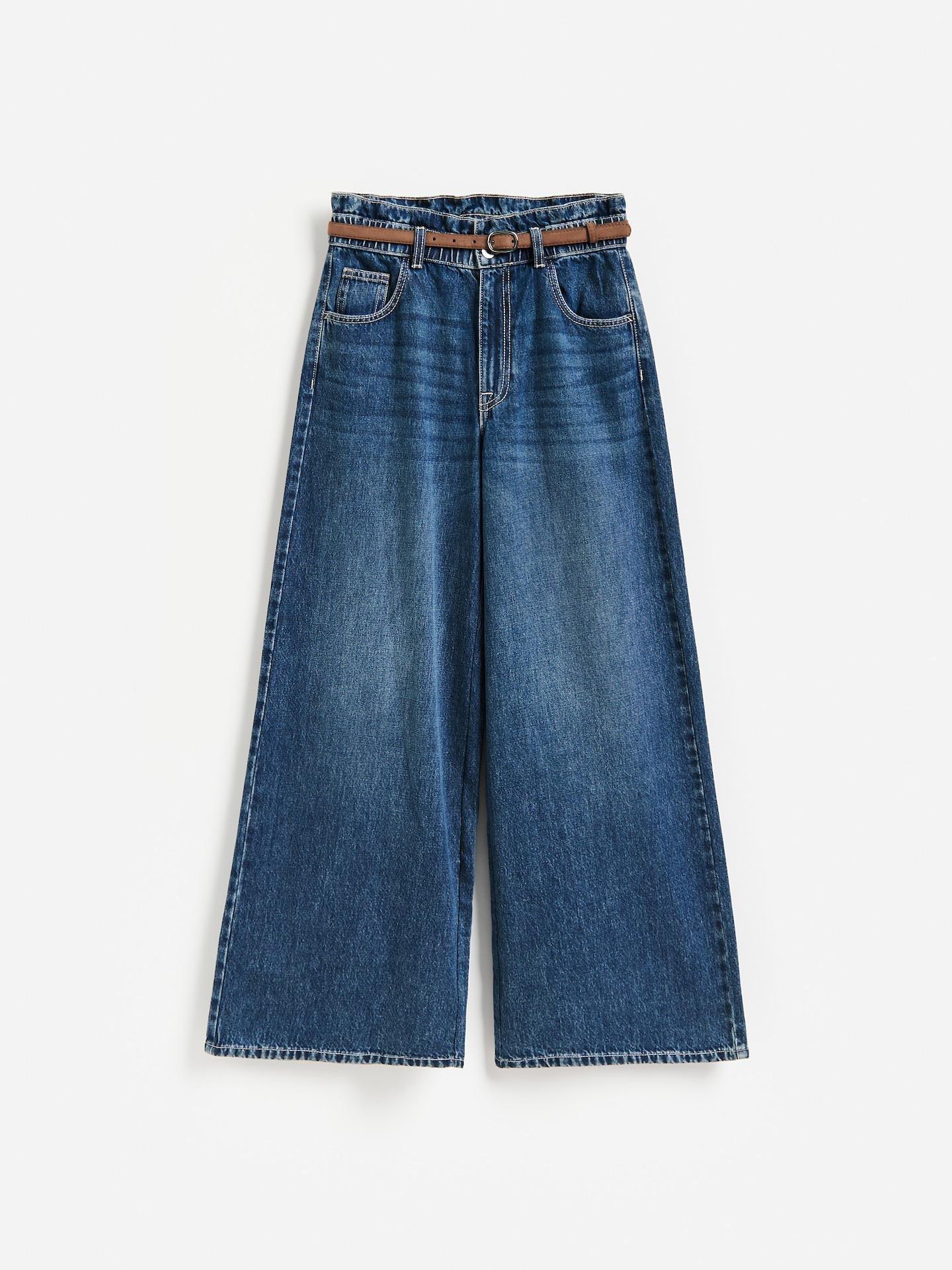 Navy Wide Leg Jeans With Belt, Blue, large image number 0