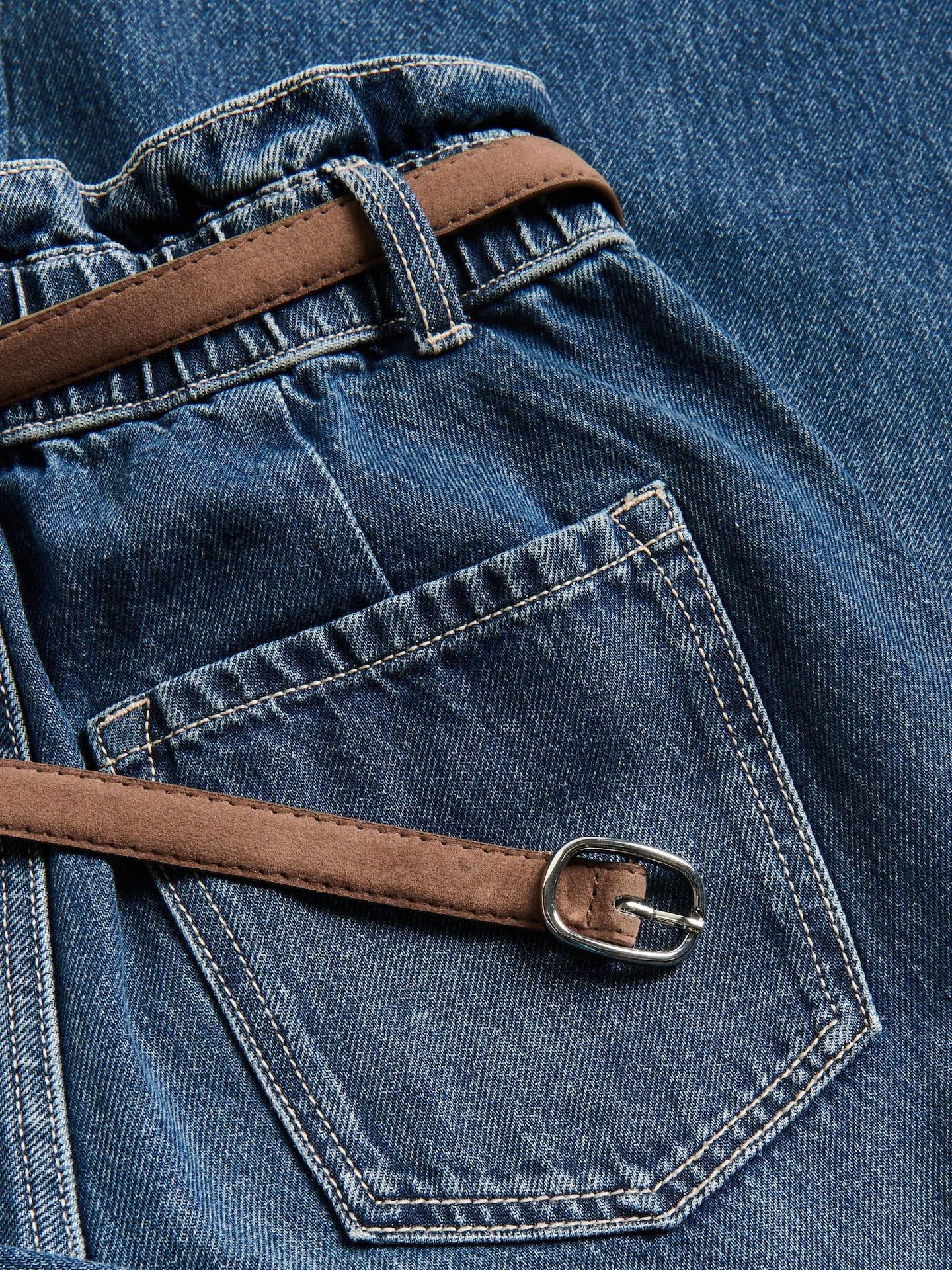 Navy Wide Leg Jeans With Belt, Blue, medium