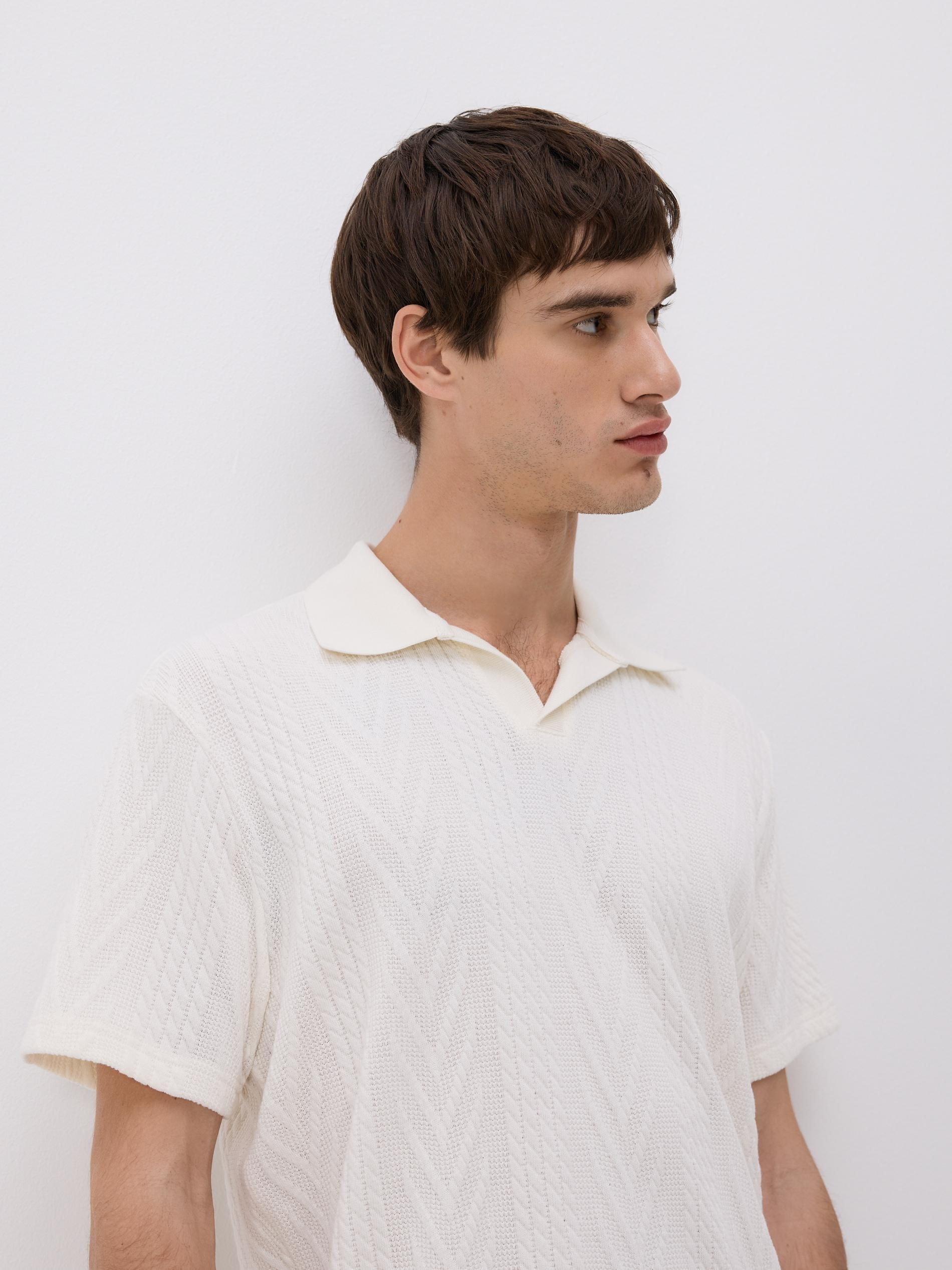 Cream Comfort Fit Structural Fabric Polo Shirt, Ivory, medium
