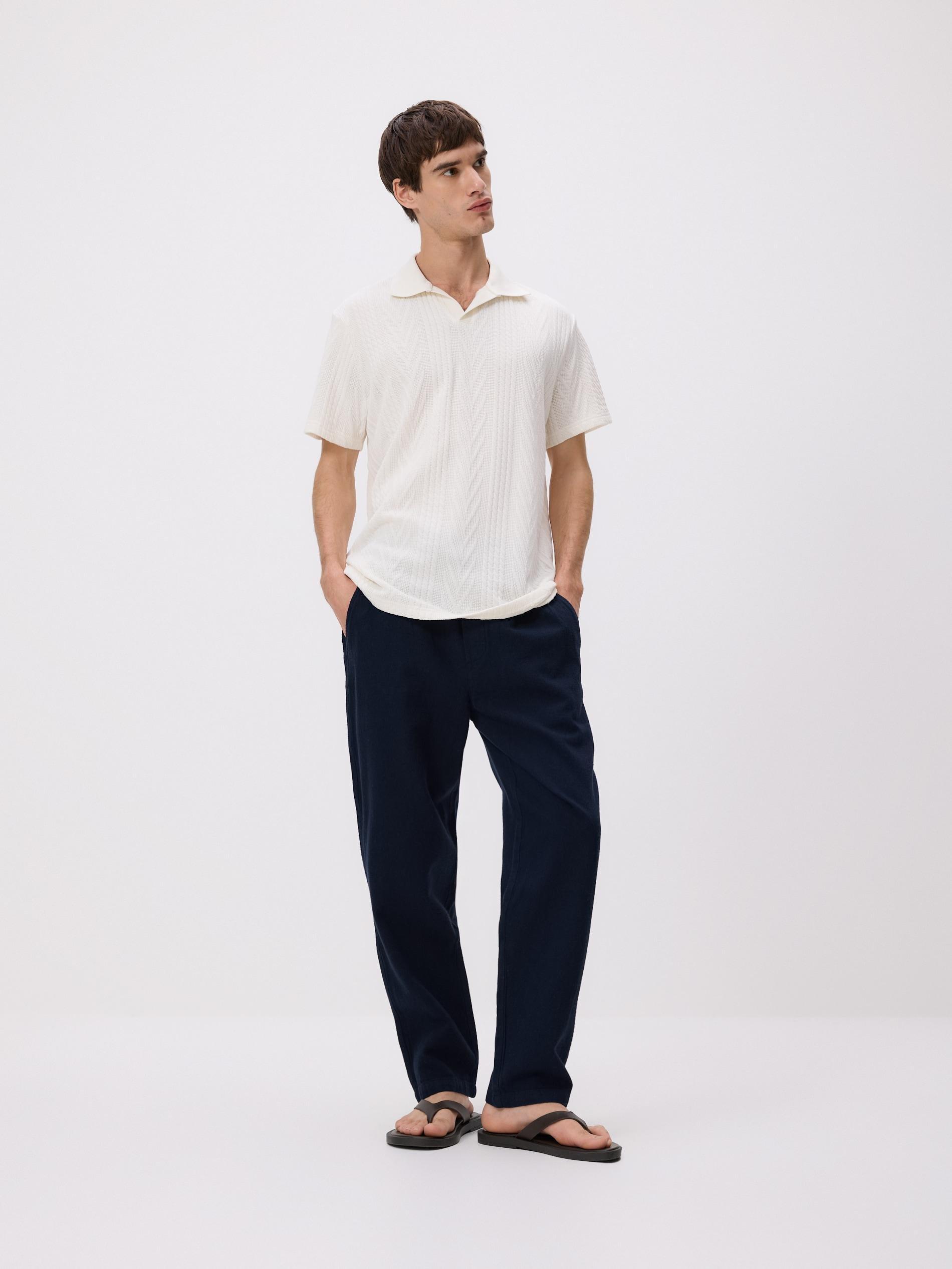 Cream Comfort Fit Structural Fabric Polo Shirt, Ivory, large image number 1