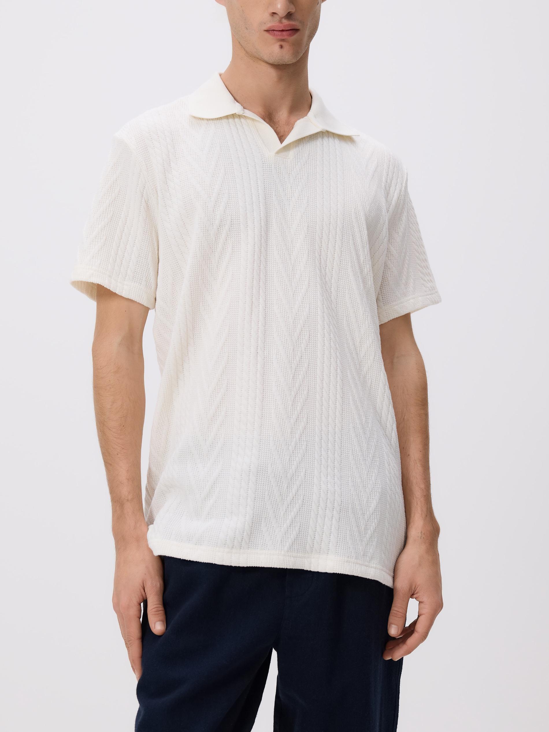 Cream Comfort Fit Structural Fabric Polo Shirt, Ivory, large image number 2