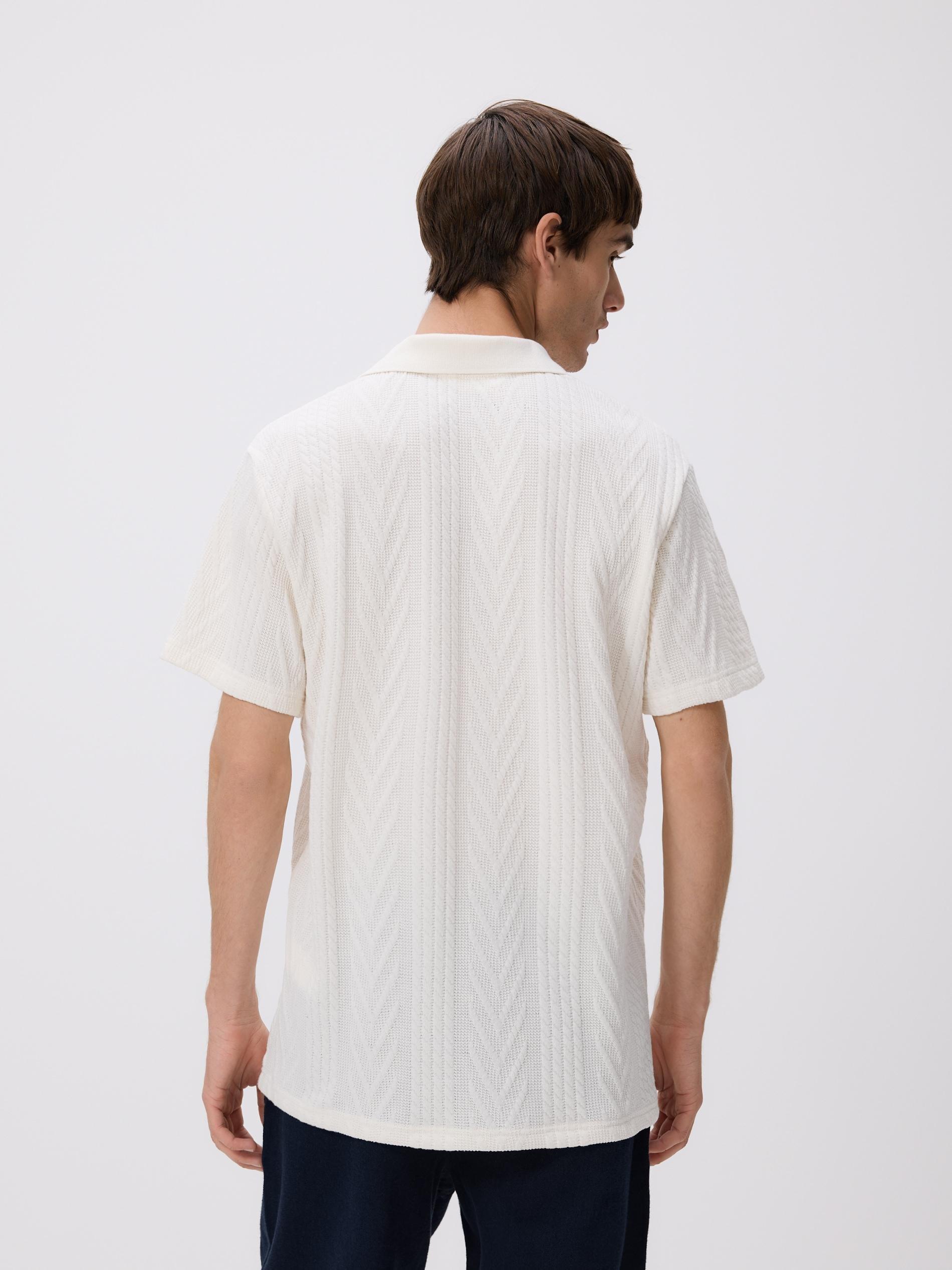 Cream Comfort Fit Structural Fabric Polo Shirt, Ivory, large image number 3