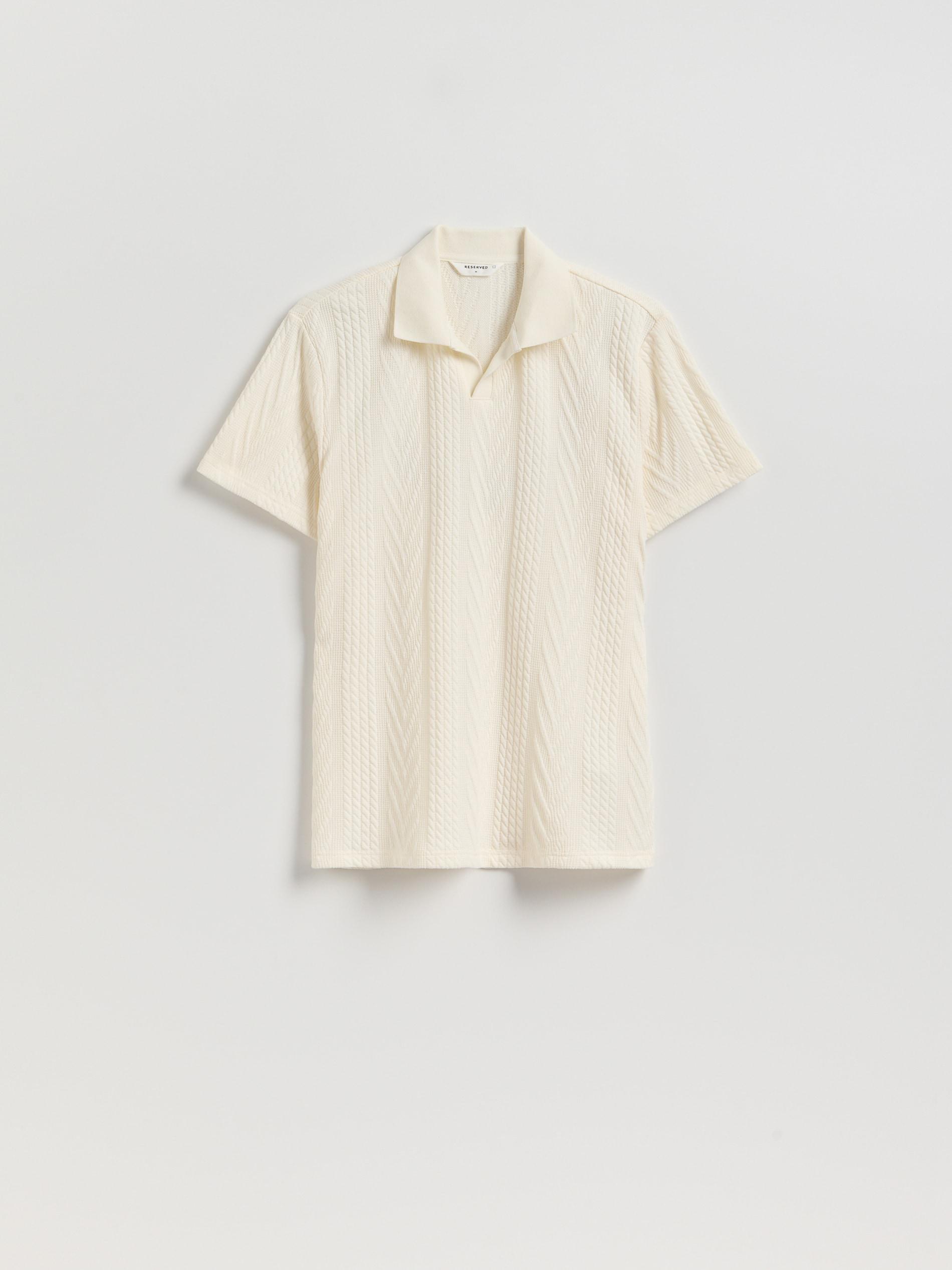 Cream Comfort Fit Structural Fabric Polo Shirt, Ivory, large image number 4