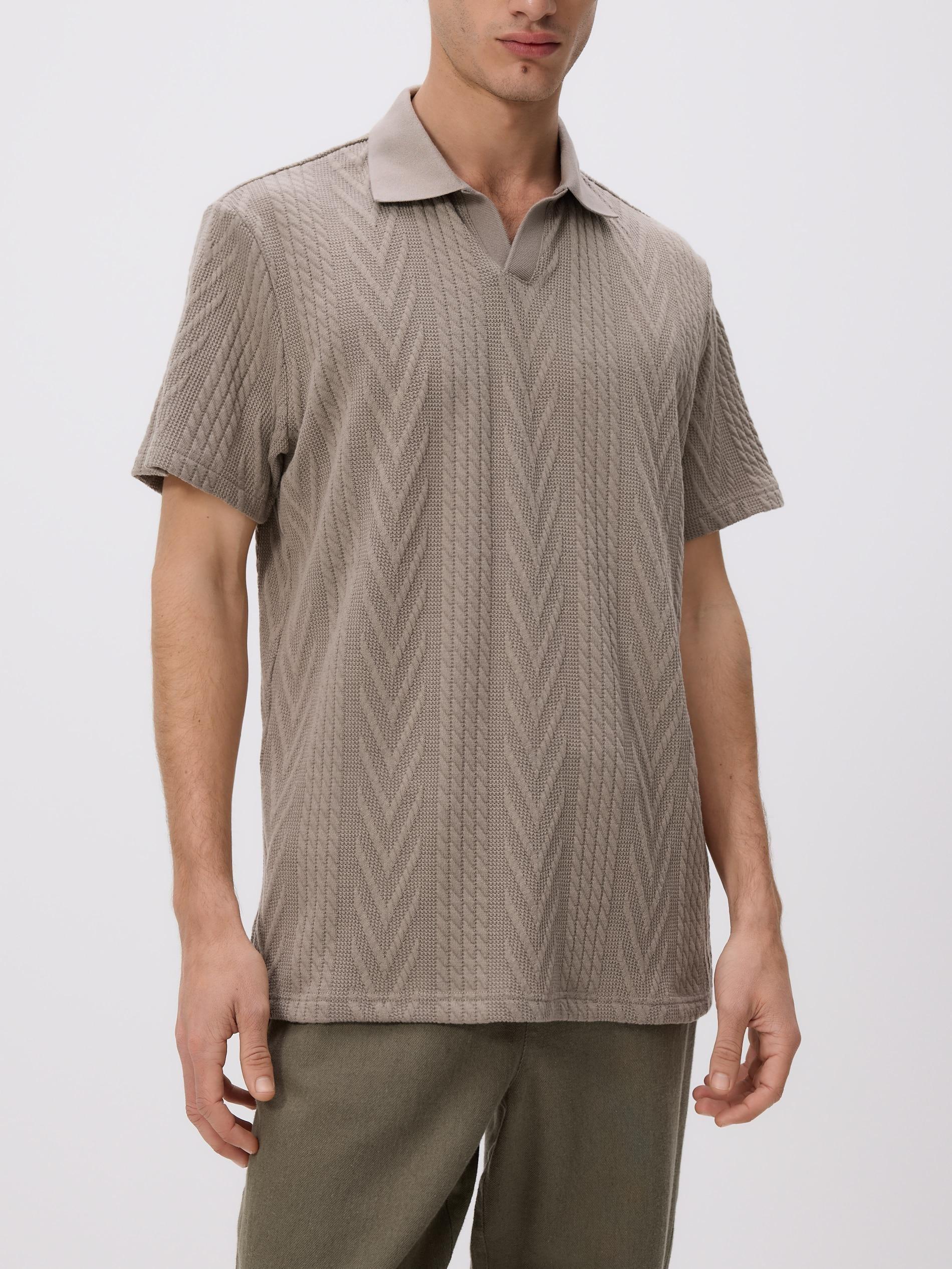 Beige Comfort Fit Structural Fabric Polo Shirt, Beige, large image number 1