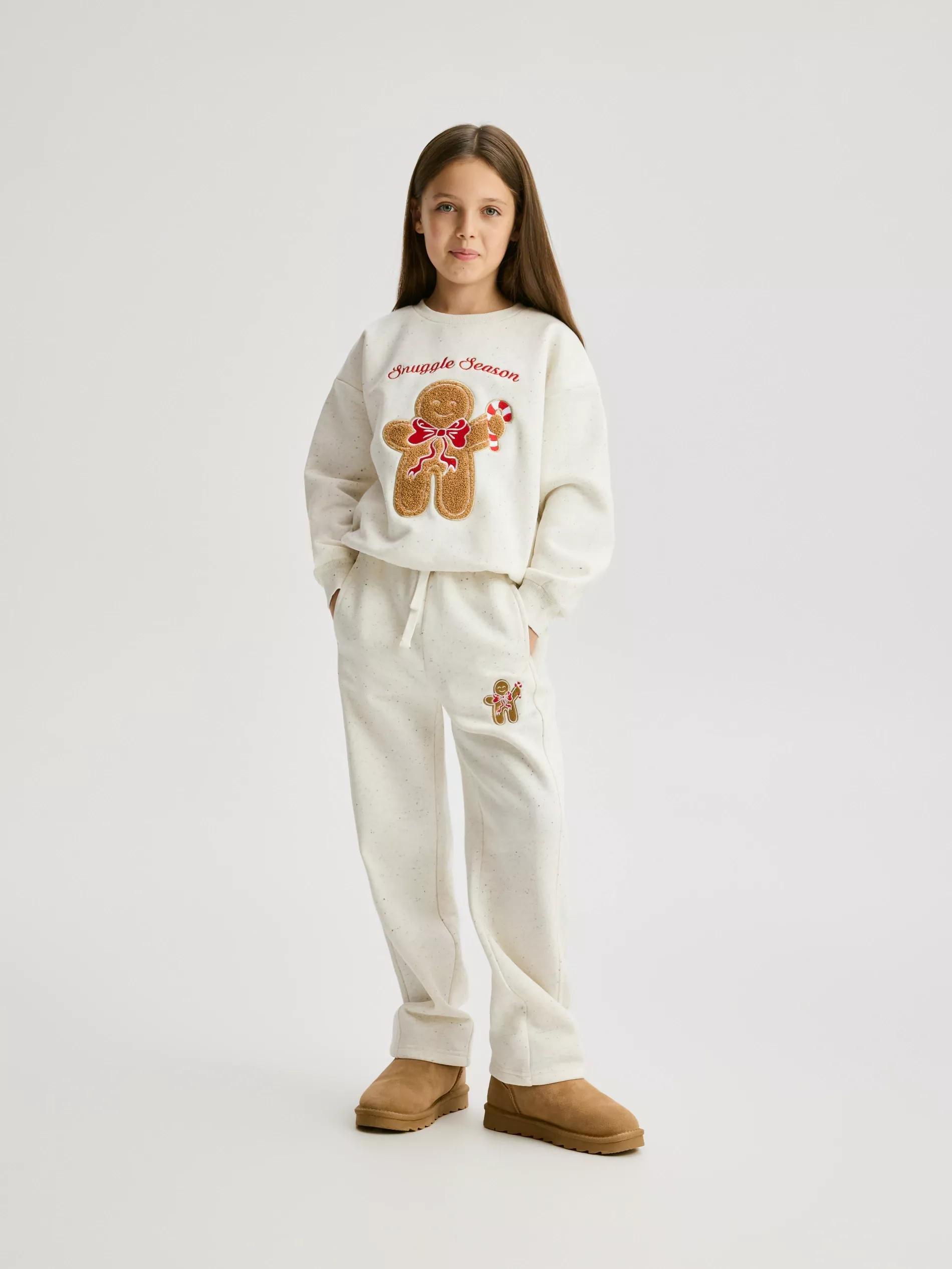 Cream Christmas Sweatshirt With Gingerbread Man, Ivory, medium