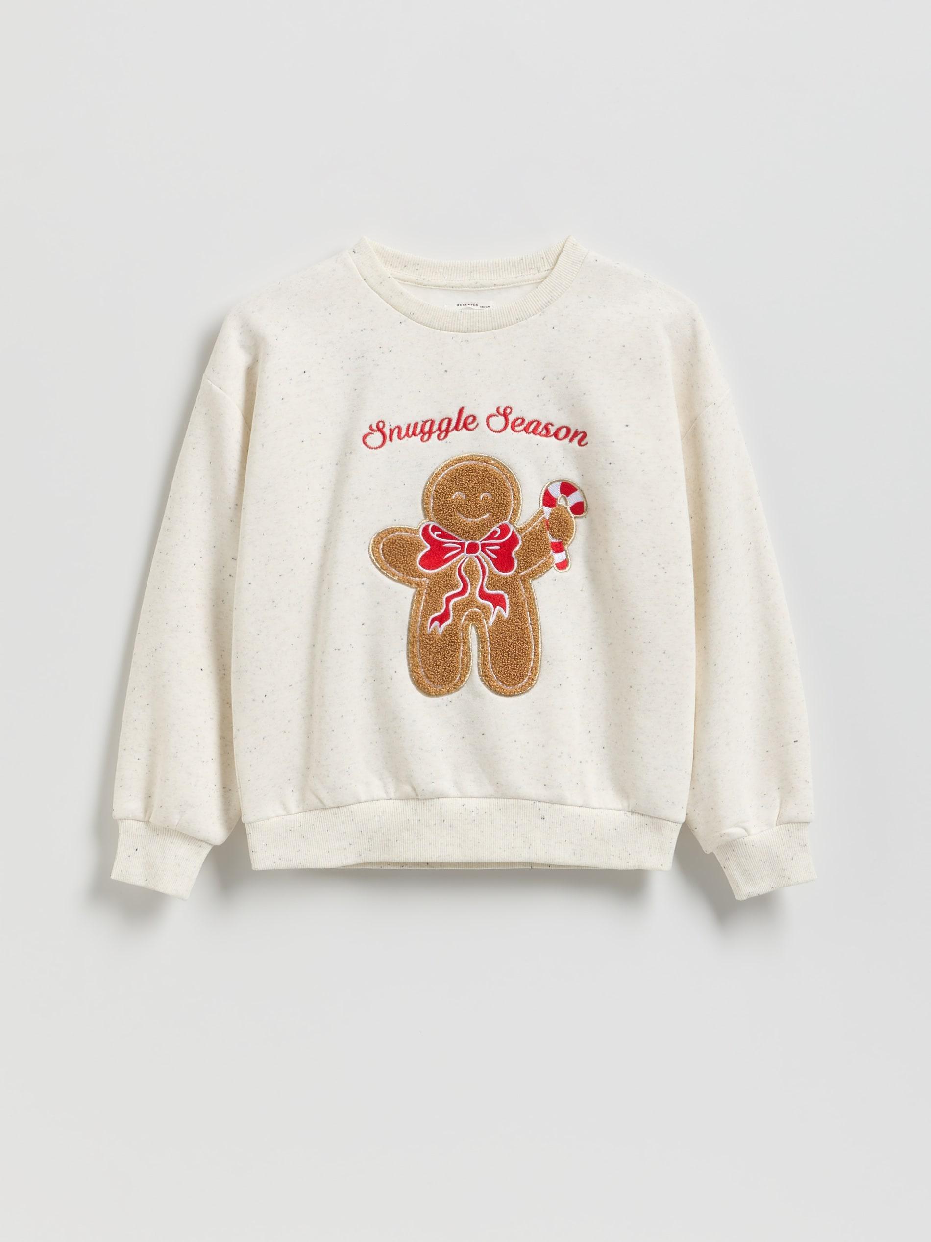 Cream Christmas Sweatshirt With Gingerbread Man, Ivory, large image number 2