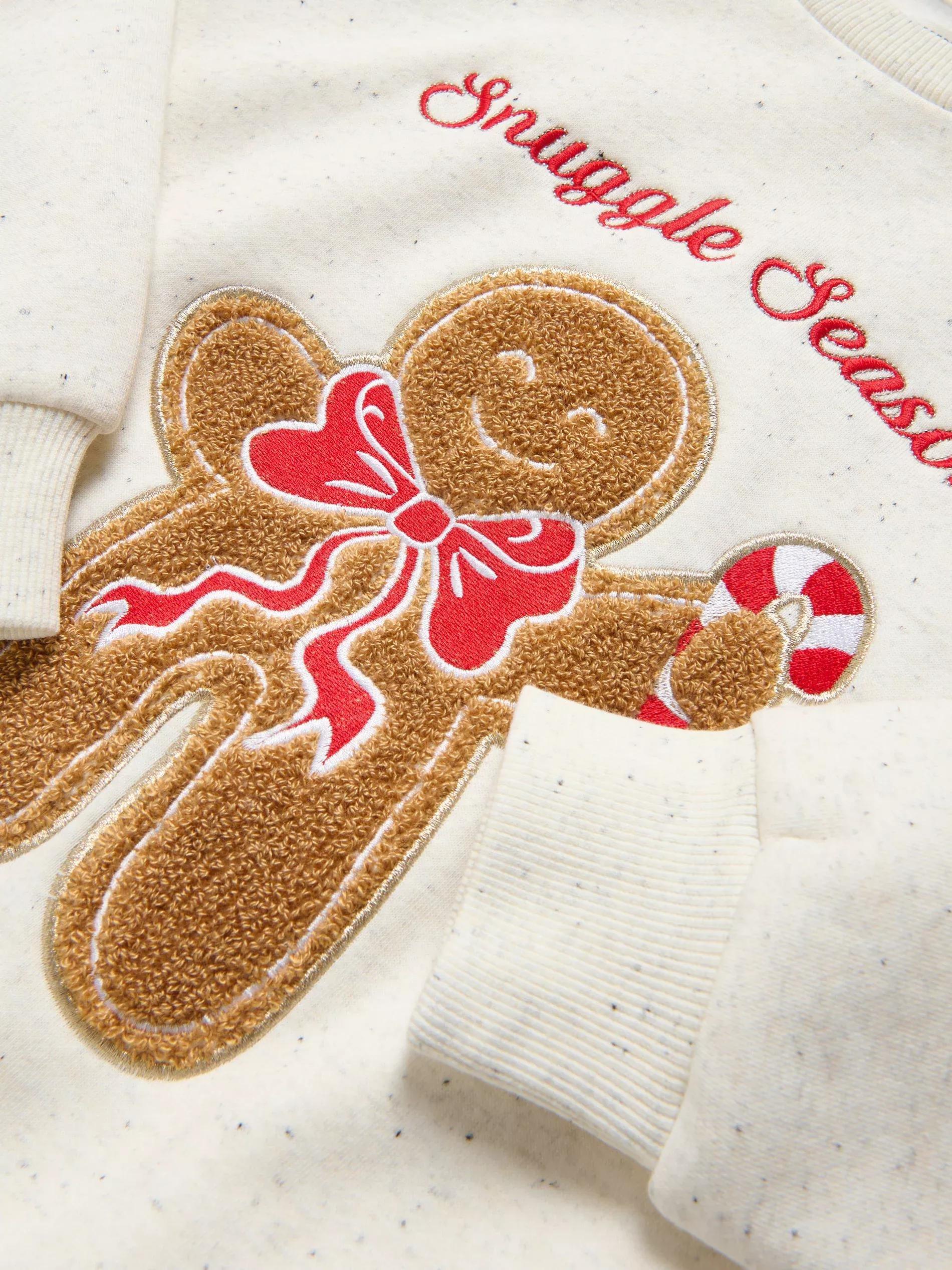 Cream Christmas Sweatshirt With Gingerbread Man, Ivory, large image number 3