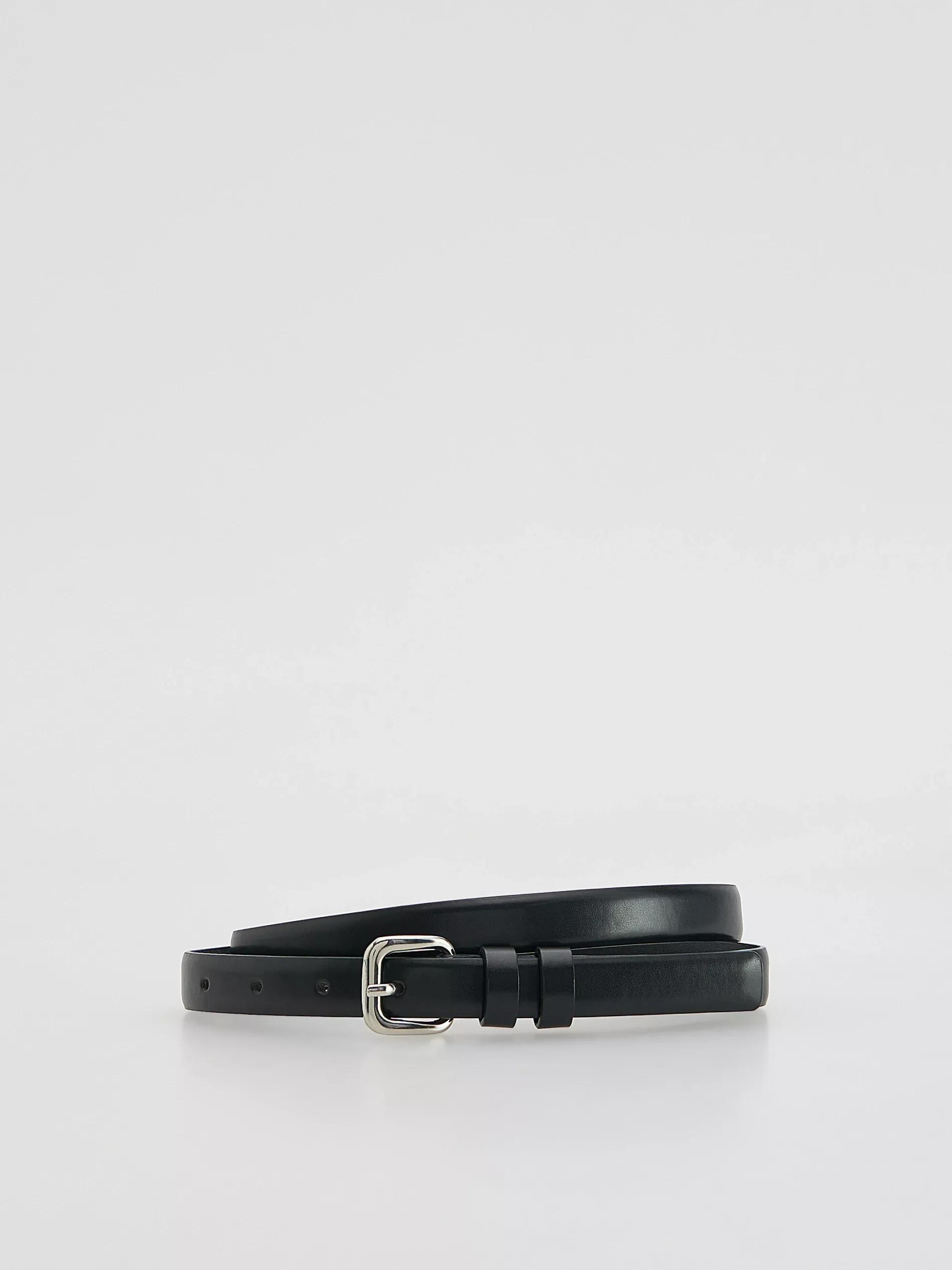Black Combined Materials Belt, Black, medium