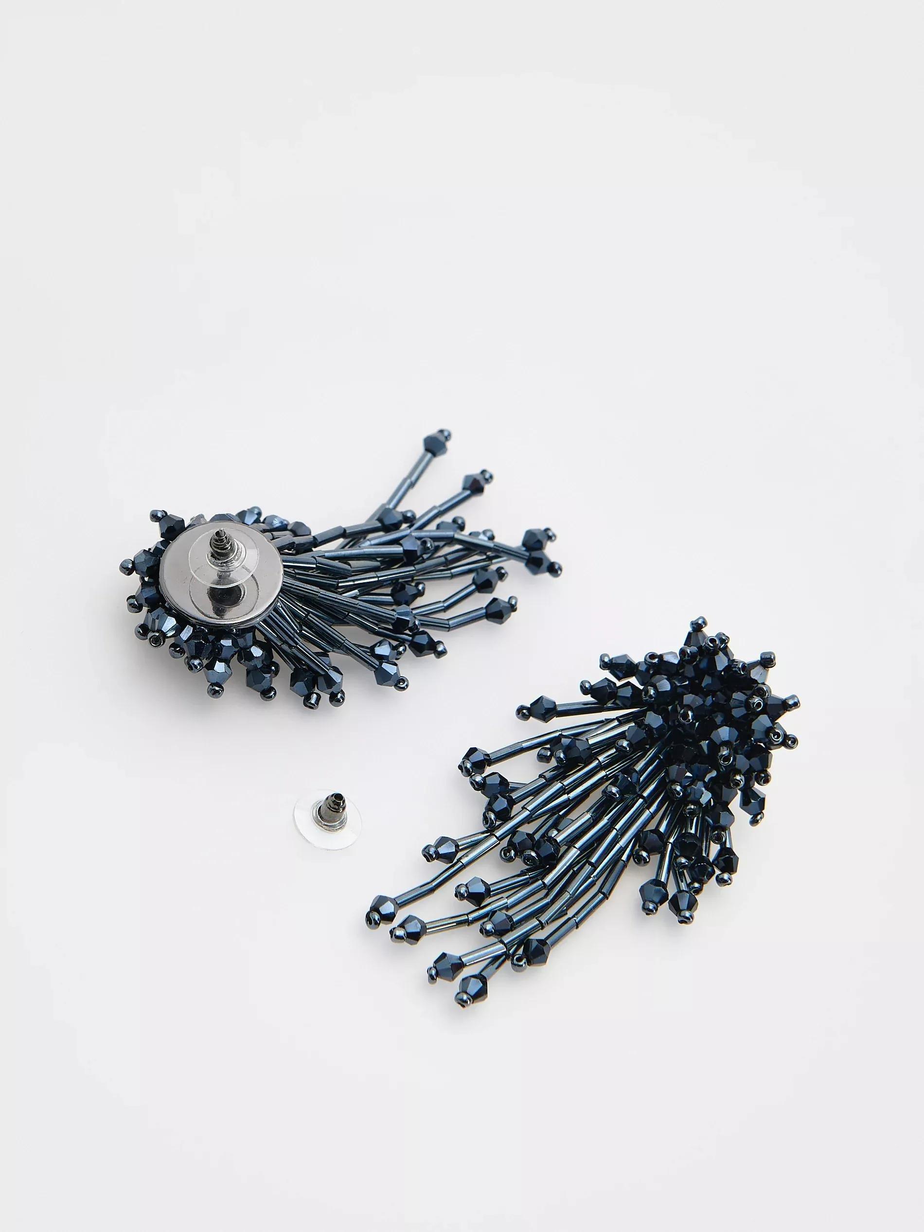 Navy Drop Earrings, Blue, large image number 2