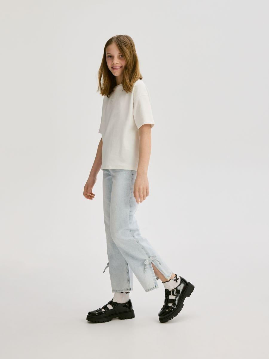 Cream Cotton T-Shirt With Appliques, Ivory, medium