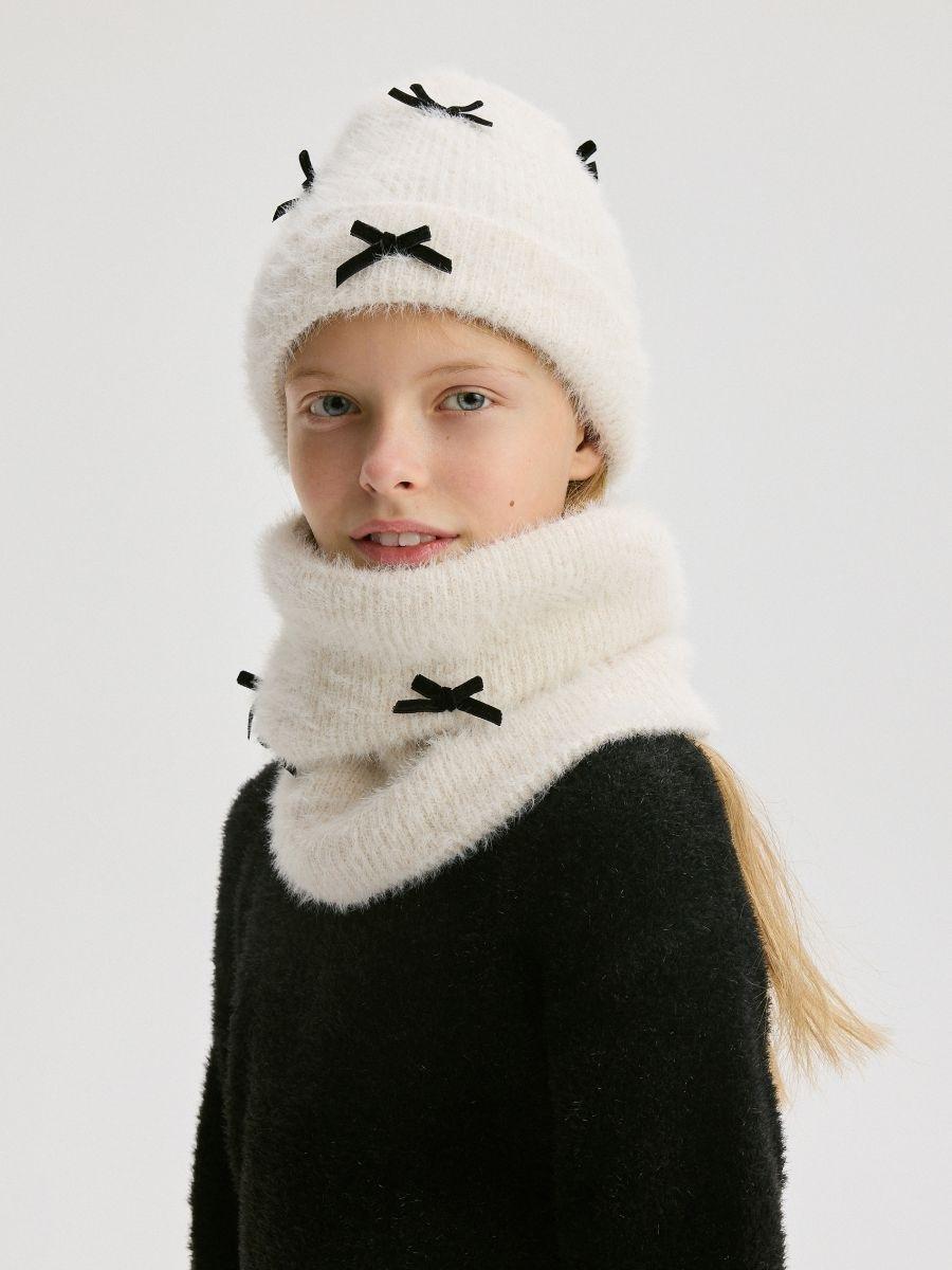 Beige Muffler,Kids Girl, Ivory, large image number 0