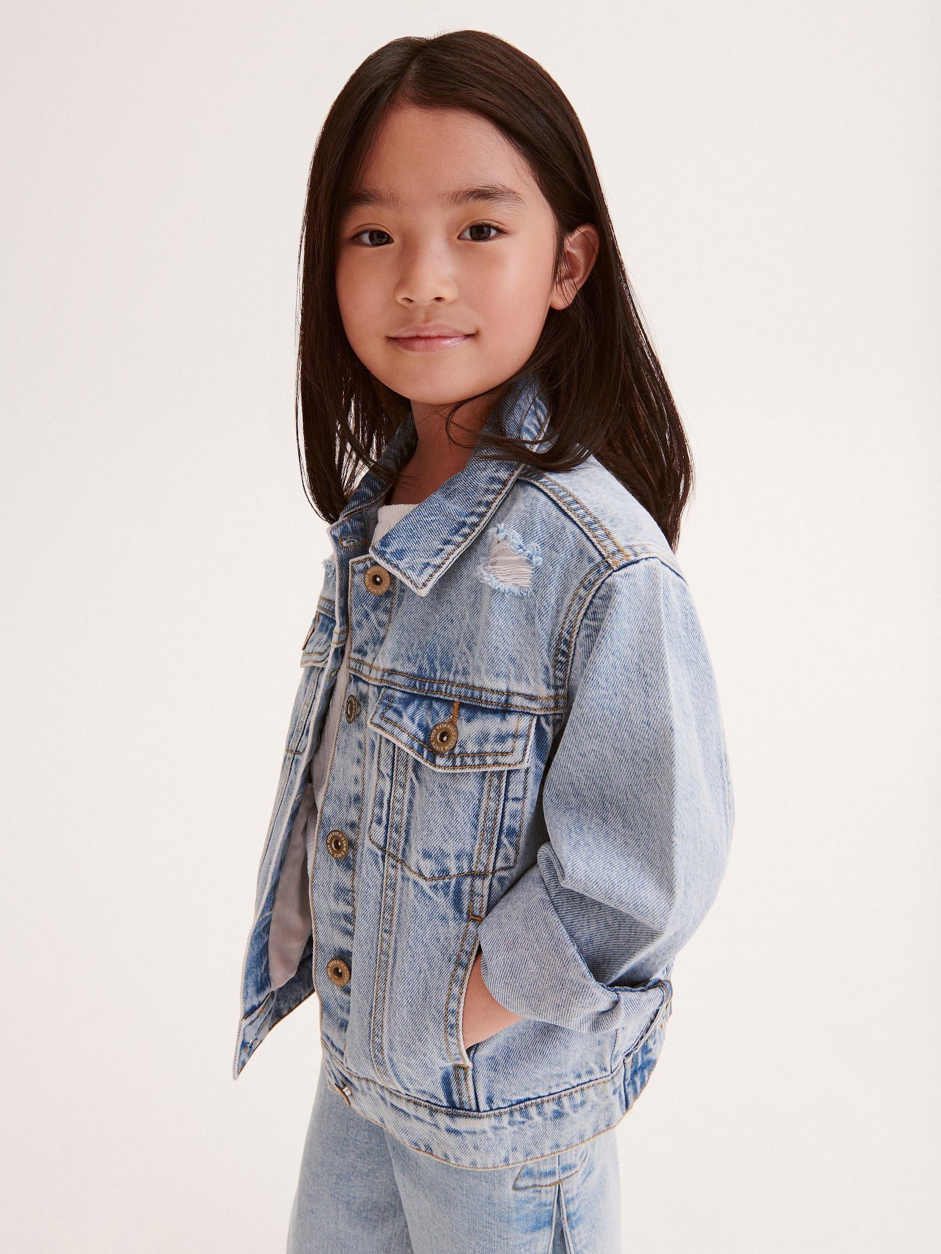 Blue Jean Jacket With Appliques, Kids Girls, , large image number 1