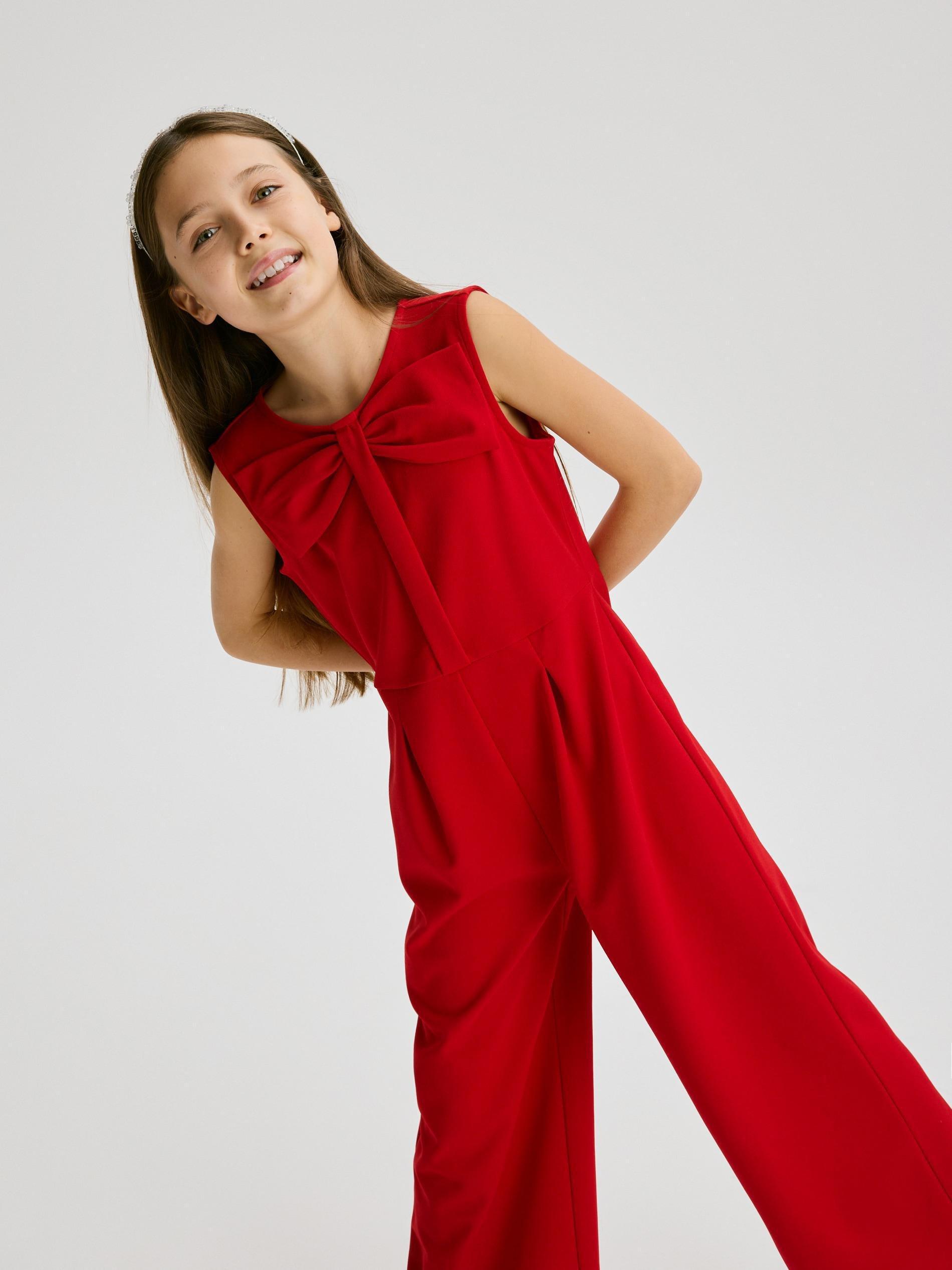 Red Jumpsuit With Bow Detail, Red, large image number 0
