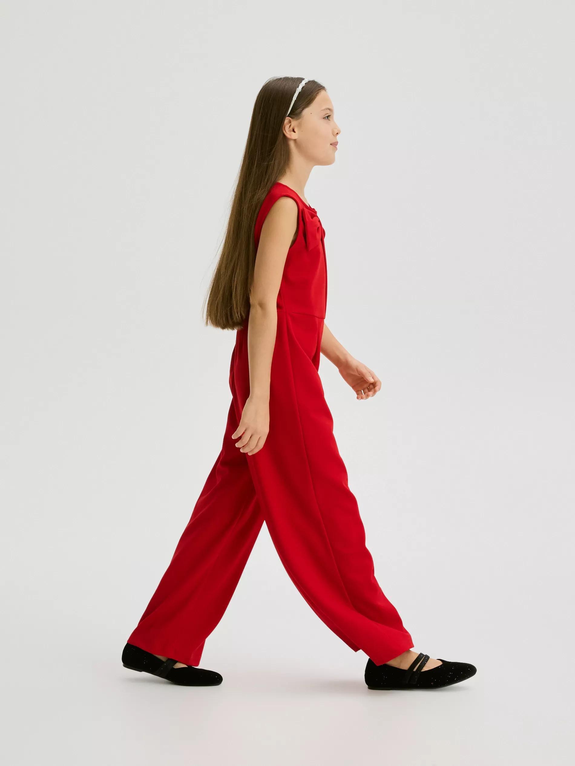 Red Jumpsuit With Bow Detail, Red, large image number 1