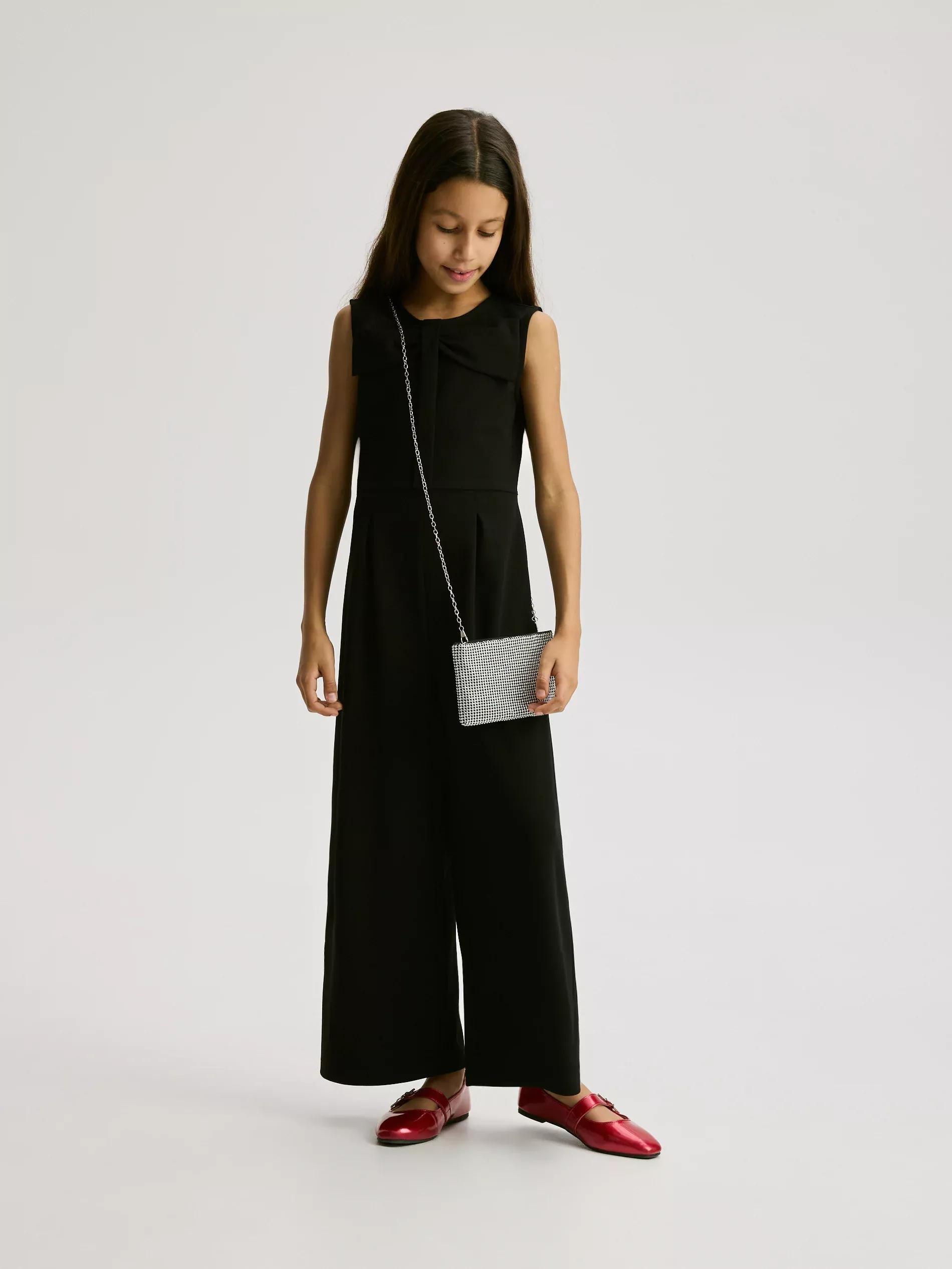 Black Jumpsuit With Bow Detail, Black, large image number 1