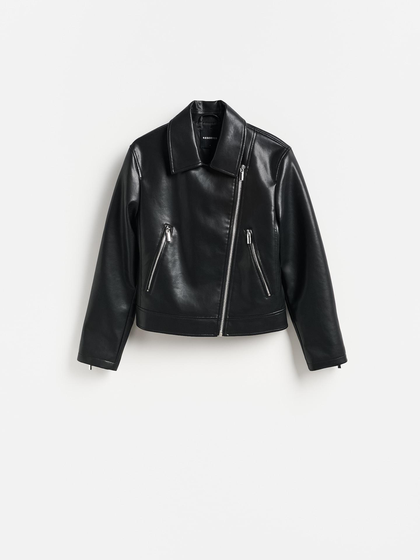 Black Faux Leather Biker Jacket, Black, medium