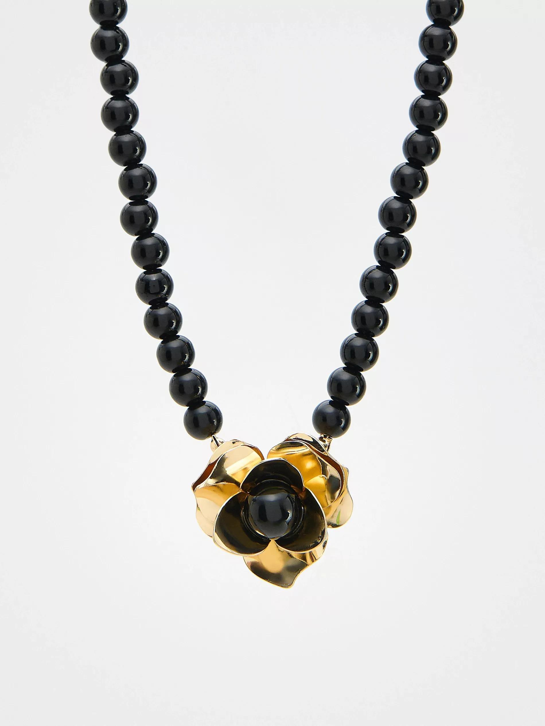 Black Necklace With Flower Motif Pendants, Multicolor, large image number 0