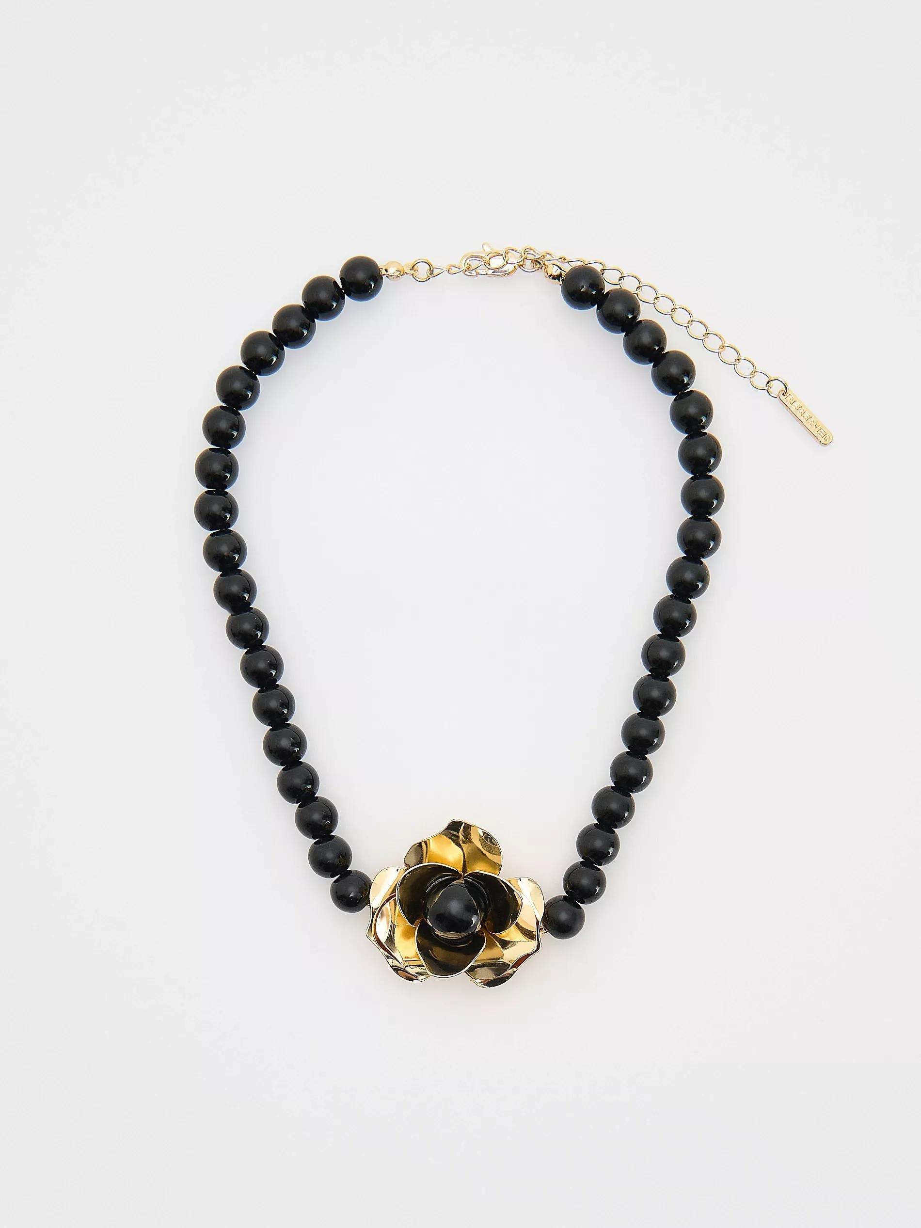 Black Necklace With Flower Motif Pendants, Multicolor, large image number 1