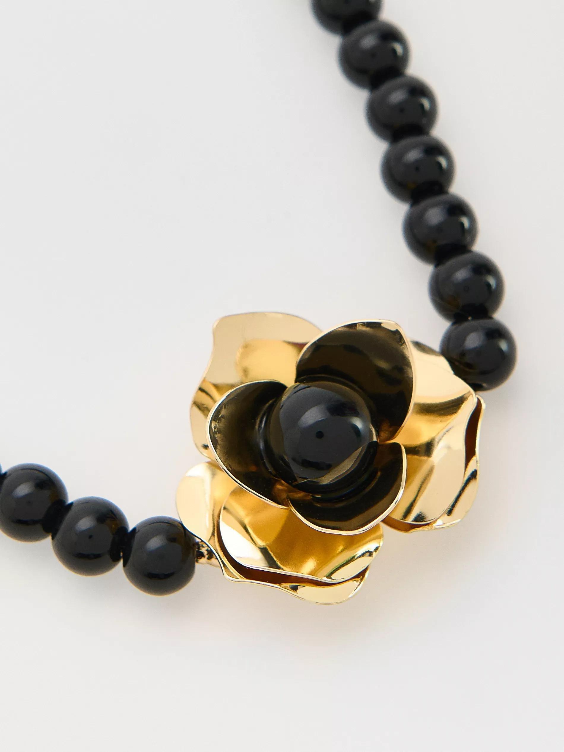 Black Necklace With Flower Motif Pendants, Multicolor, large image number 2