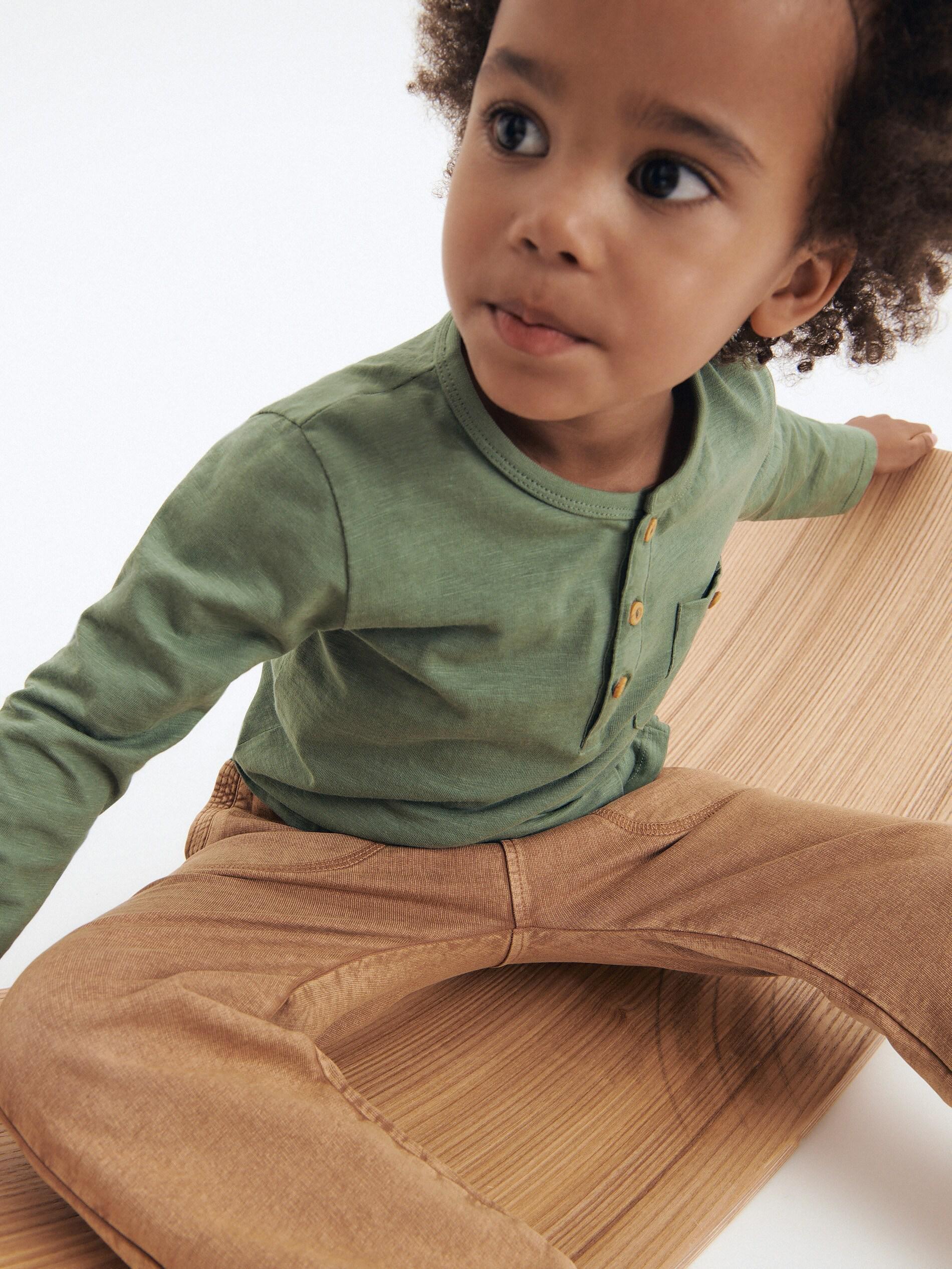 Green Henley Long Sleeve T-Shirt, Kids Boys, , large image number 0