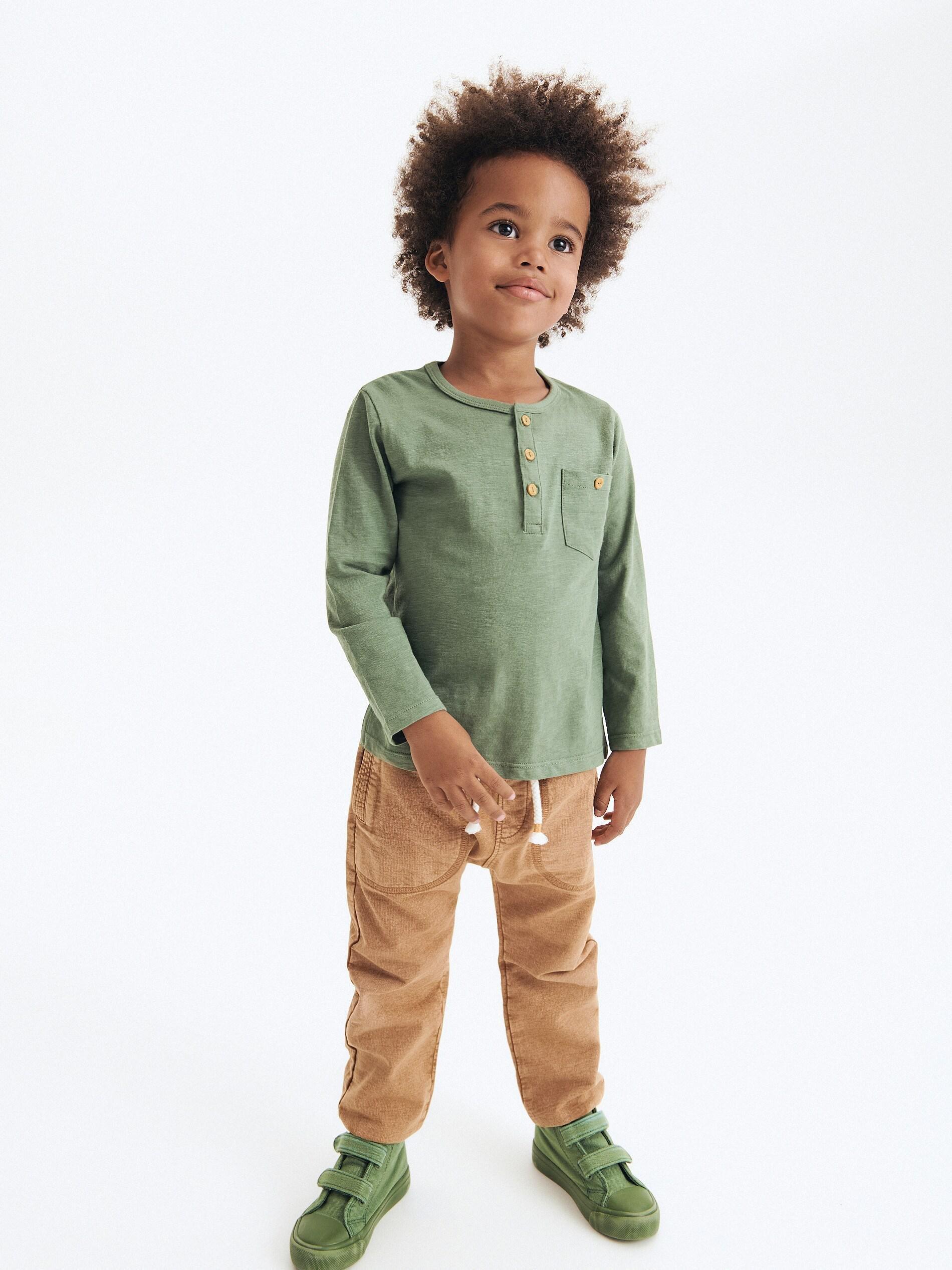 Green Henley Long Sleeve T-Shirt, Kids Boys, , large image number 1