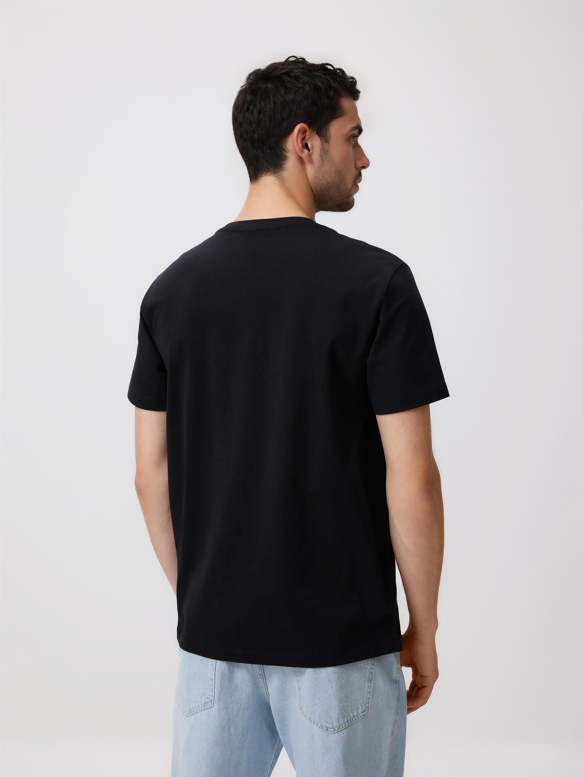 Black Mercerised Organic Cotton Regular Fit T-Shirt, Black, large image number 3