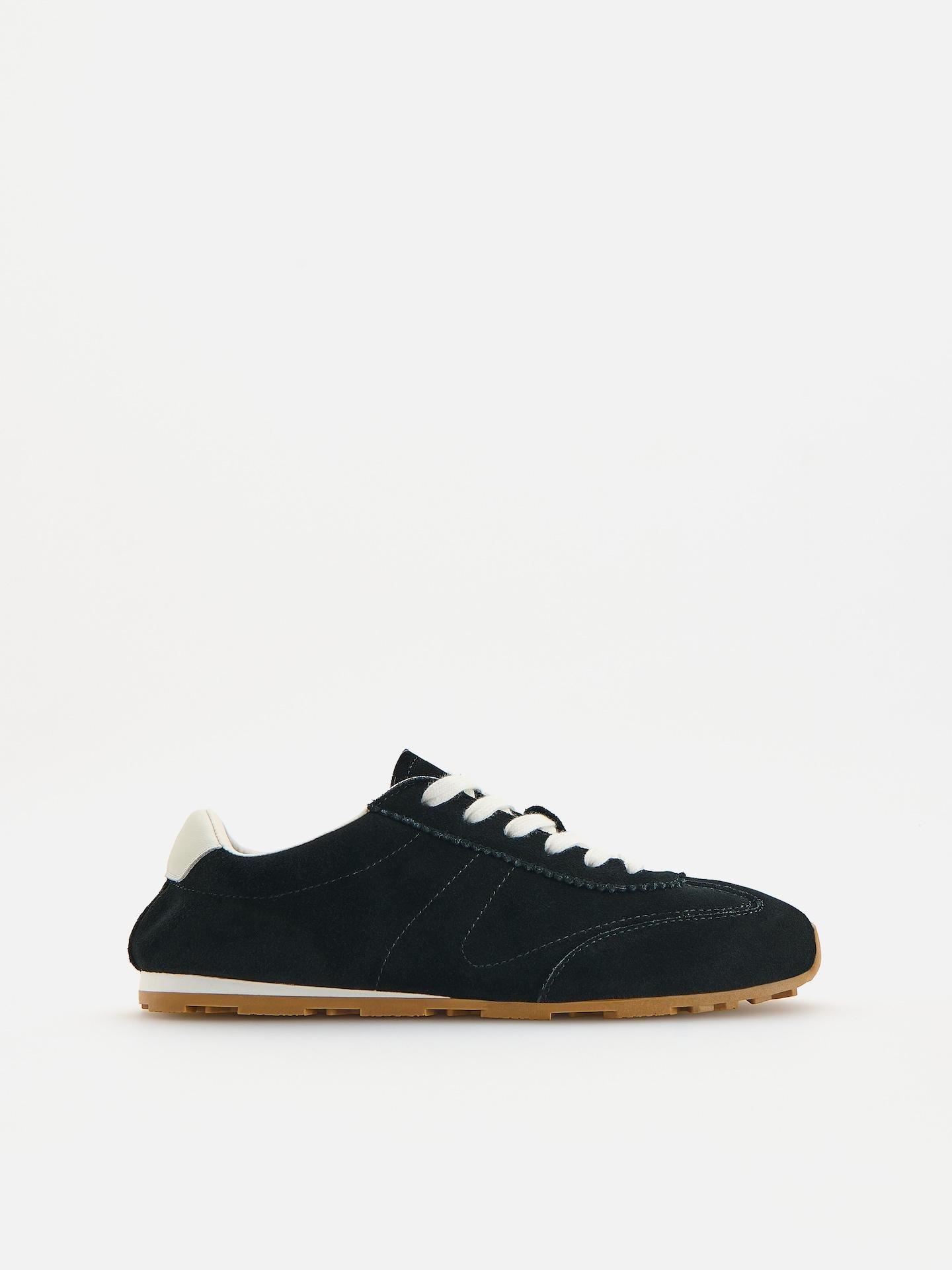 Black Leather Rich Sneakers, Black, medium