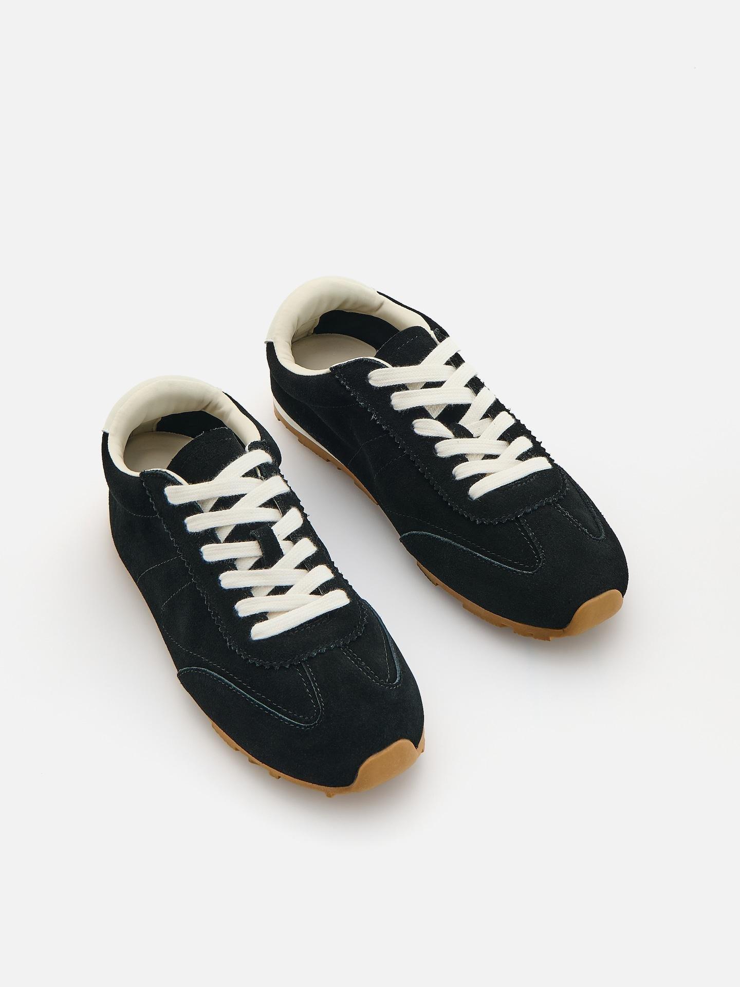 Black Leather Rich Sneakers, Black, medium