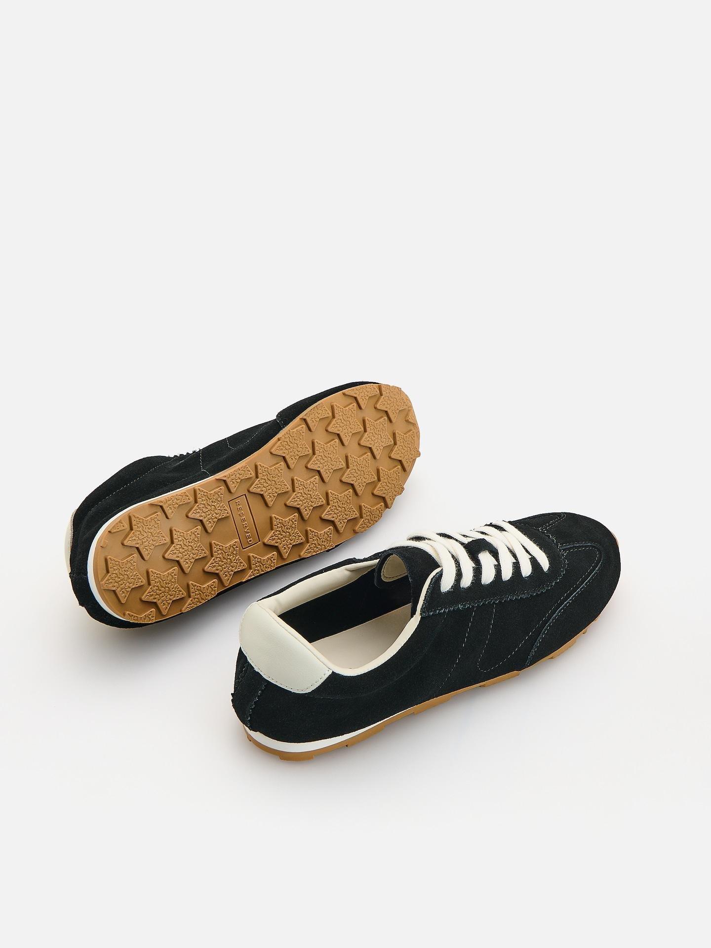 Black Leather Rich Sneakers, Black, medium