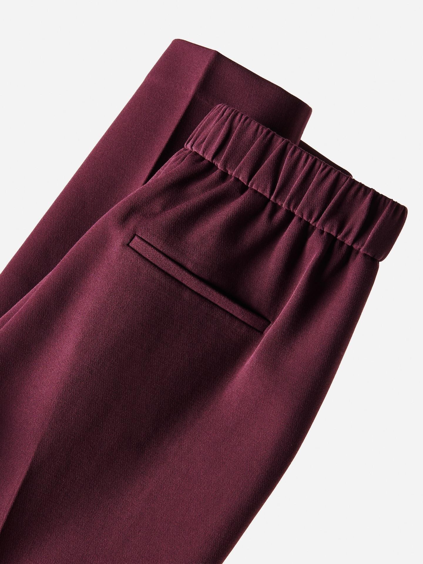 Red Creased Cigarette Trousers, Burgundy, medium